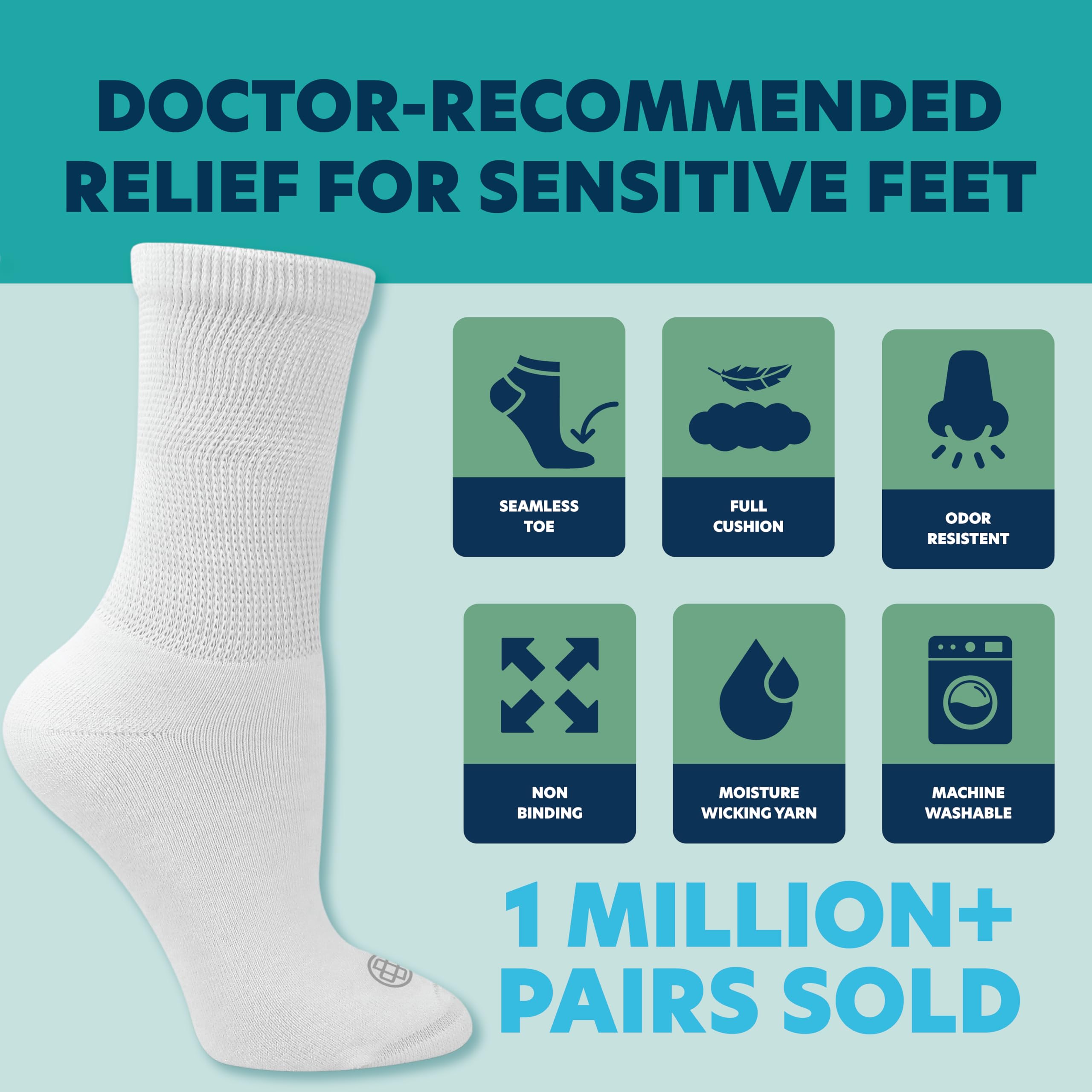 Doctor's Choice diabetic socks with moisture-wicking fibers help keep feet dry and comfortable.