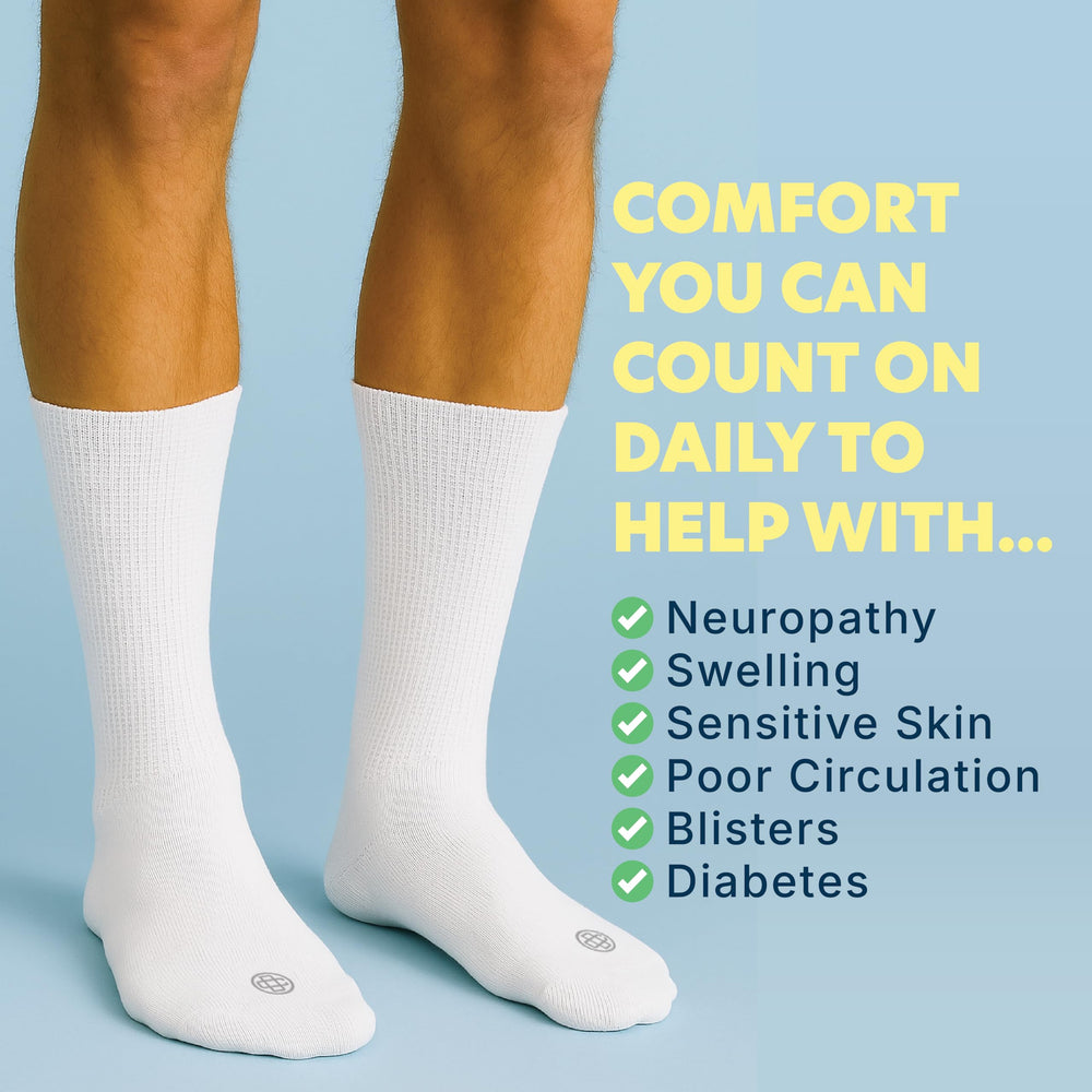 Doctor's Choice seamless toe design reduces rubbing for neuropathy-friendly wear.