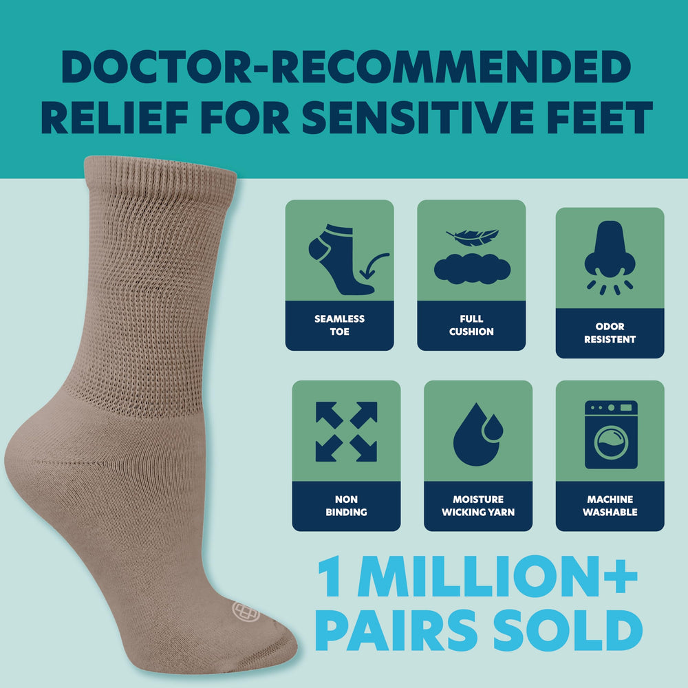 Doctor's Choice soft-stretch socks easy to pull on with relaxed fit.