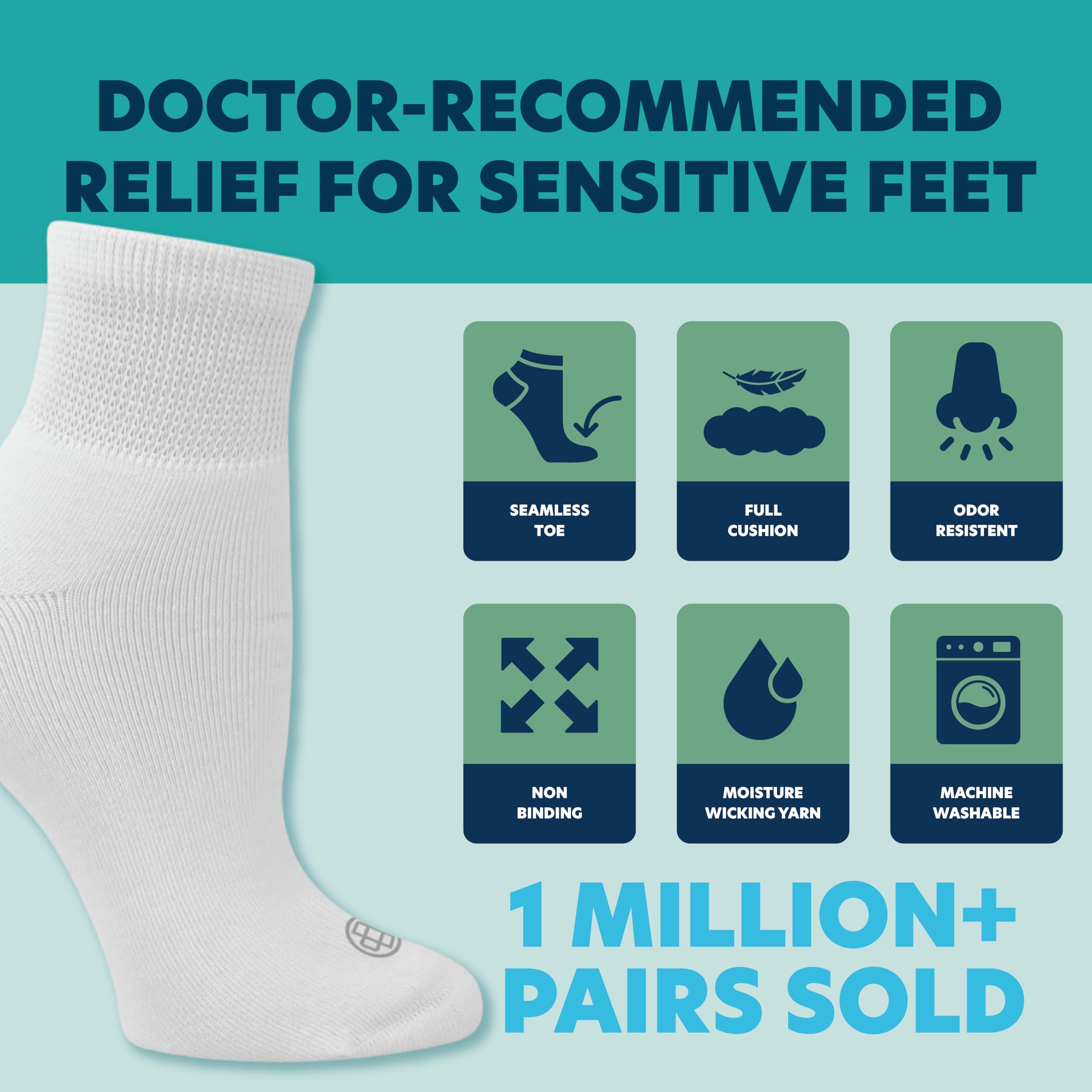 Doctors Choice diabetic socks feature a non-binding top for relaxed fit.