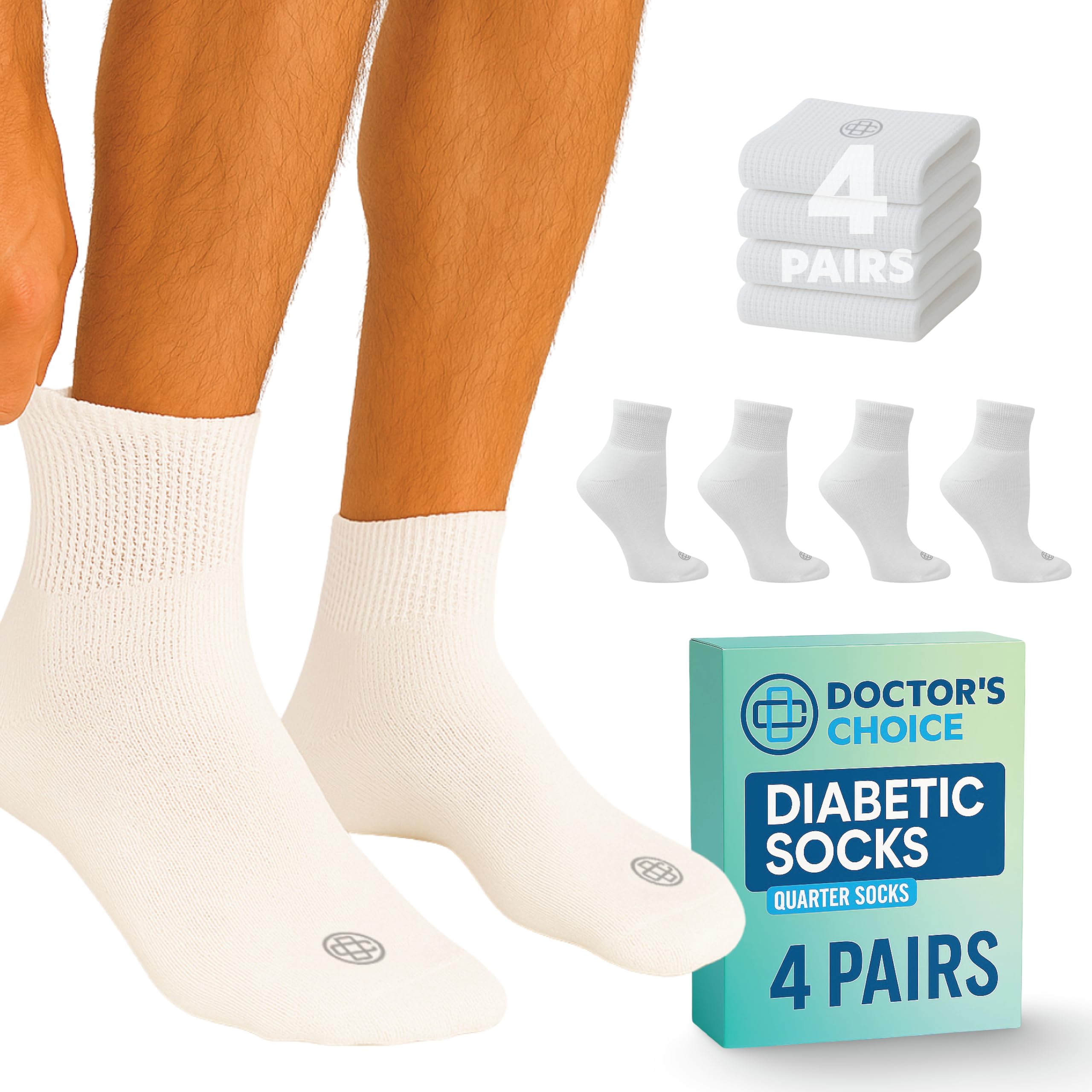 Doctors Choice diabetic socks with seamless toe for blister-free wear.