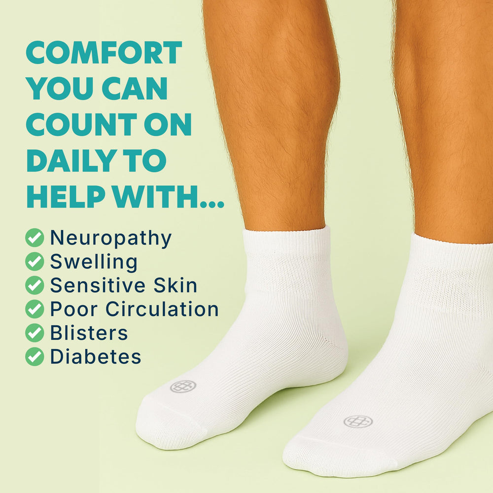 Doctors Choice diabetic socks offer soft stretch construction for easy on/off.