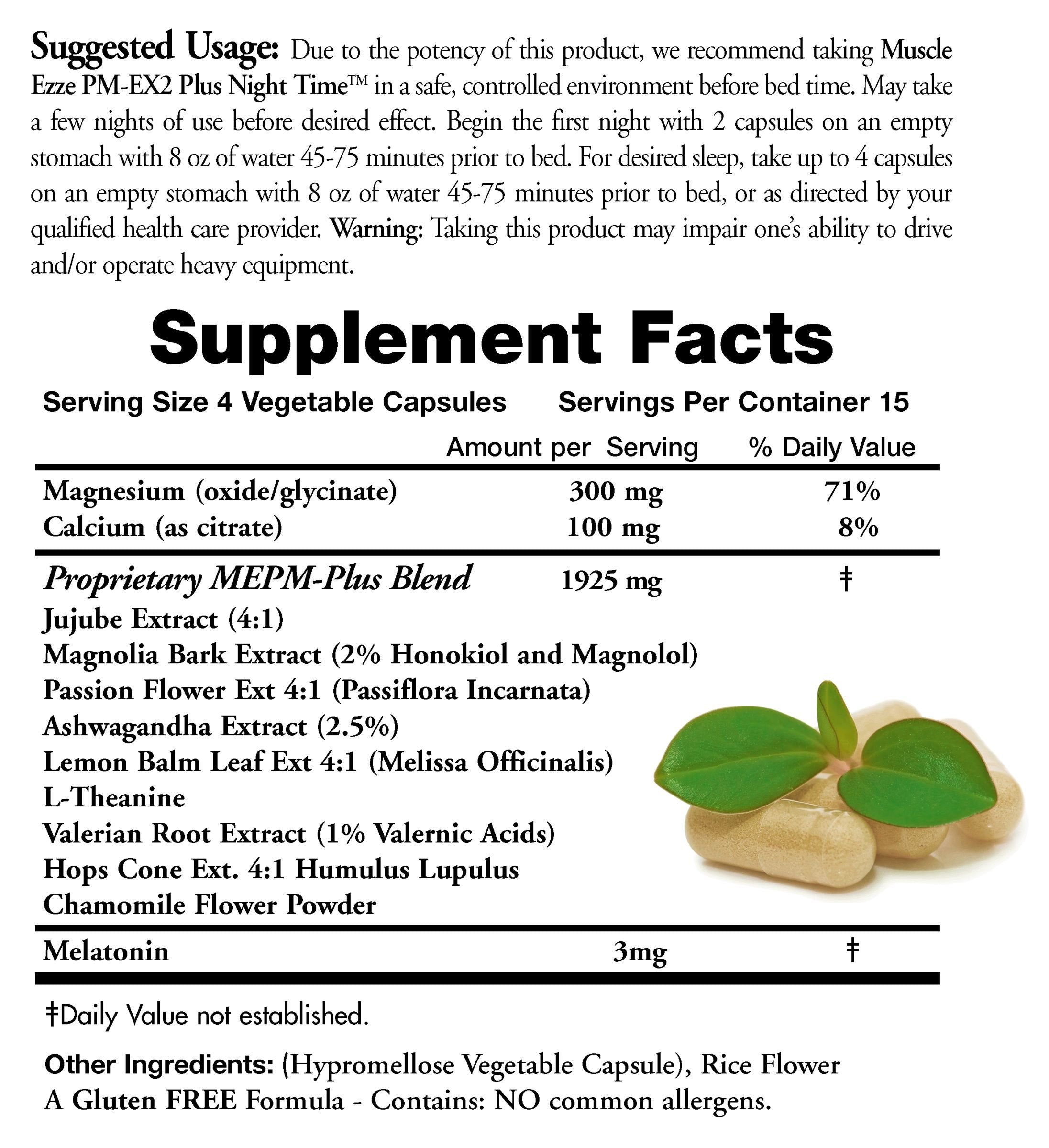 Close-up of the Muscle Ezze PM Plus gluten-free badge on the bottle
