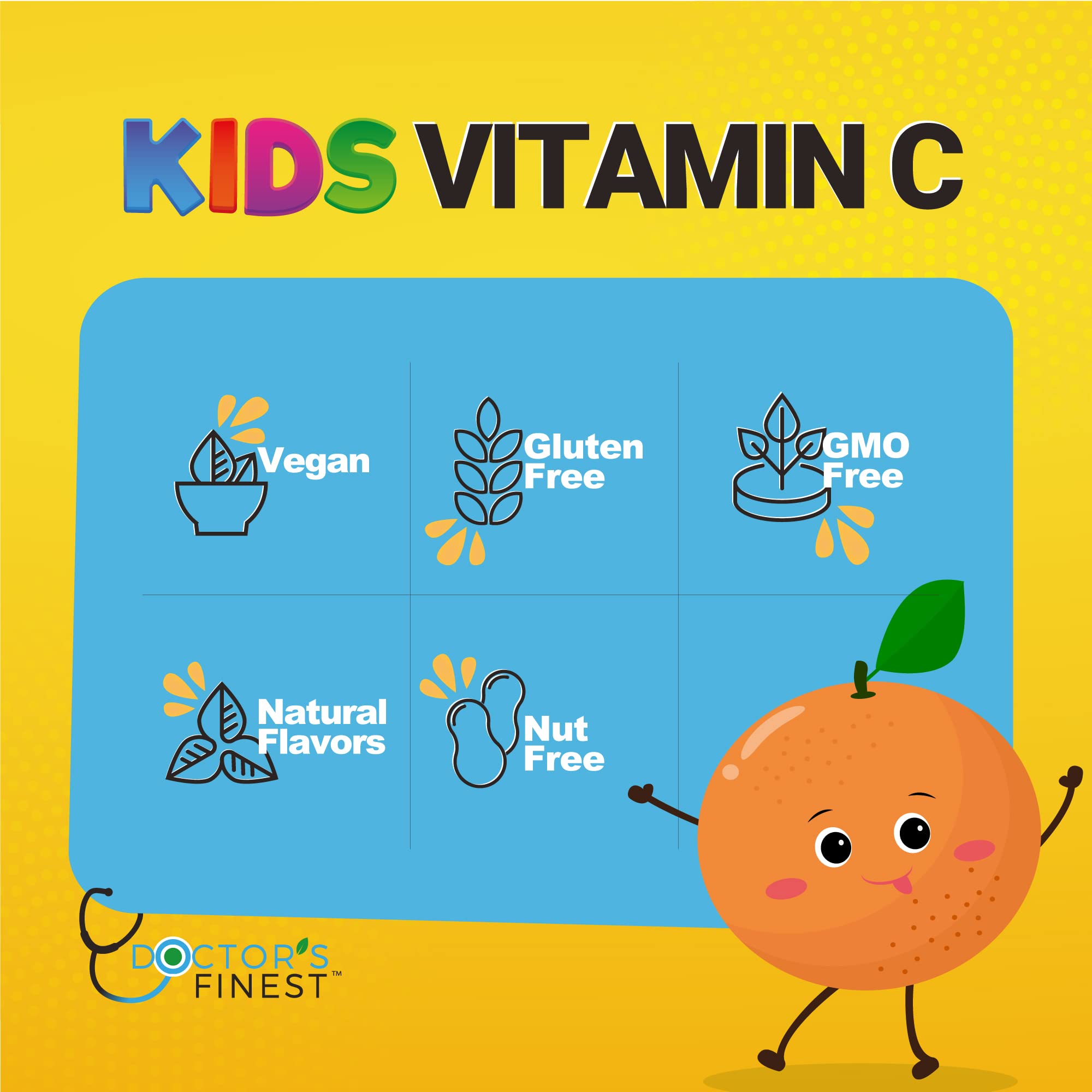 Doctors Orders vegetarian pectin chews orange, vegan daily wellness bite for kids