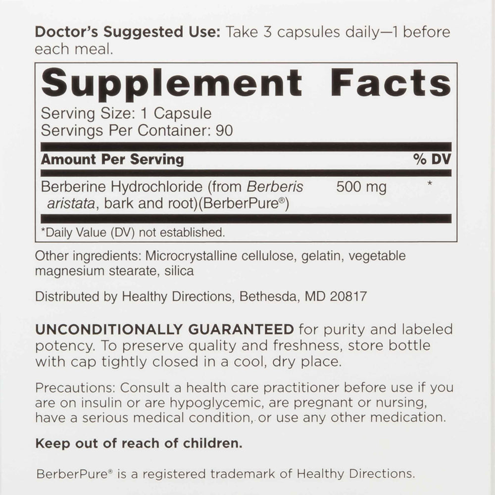 Closeup of DOCTORS' PREFERRED Berberine capsules highlighting quality and dosage