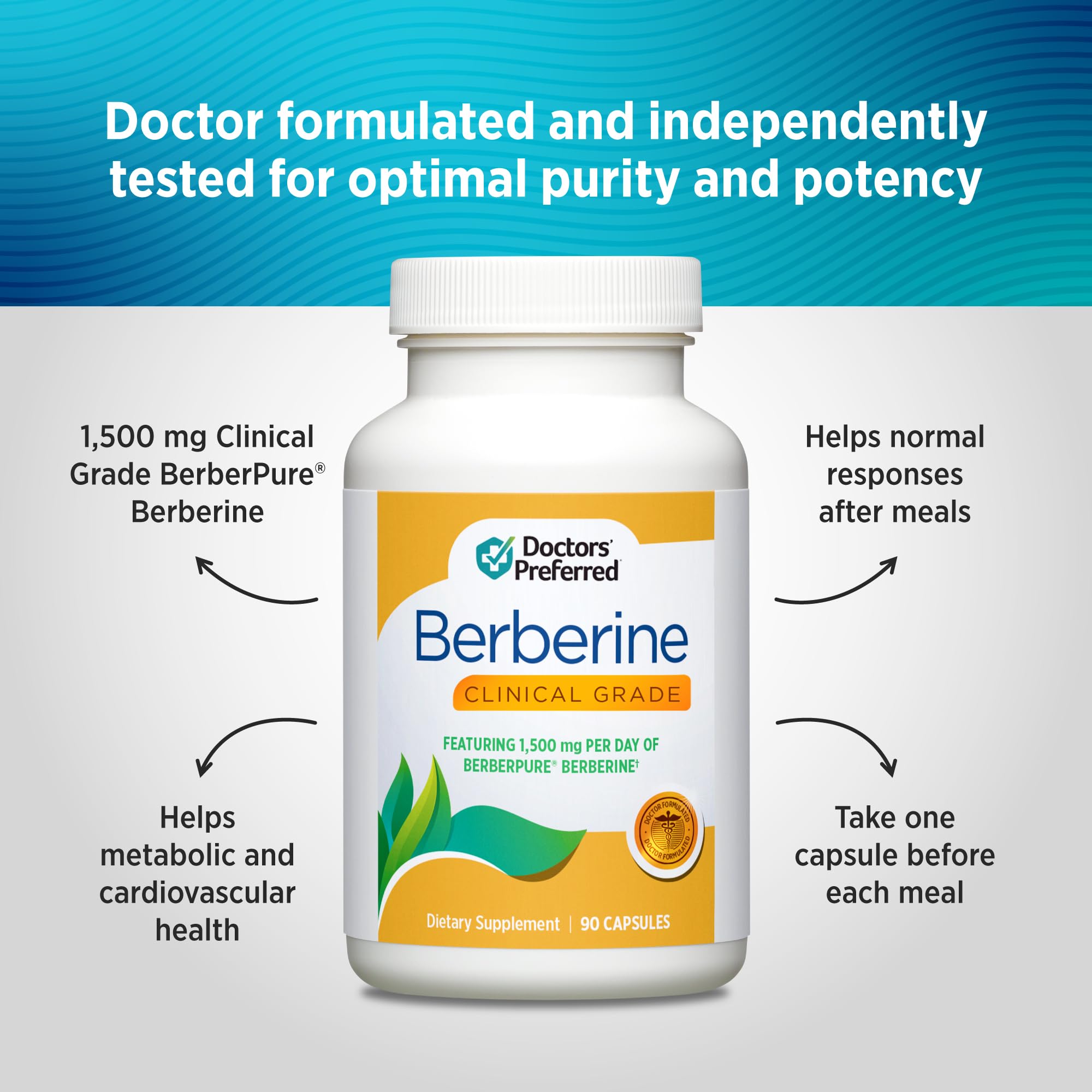 Packaging layout of DOCTORS' PREFERRED Berberine Clinical Grade for streamlined storage