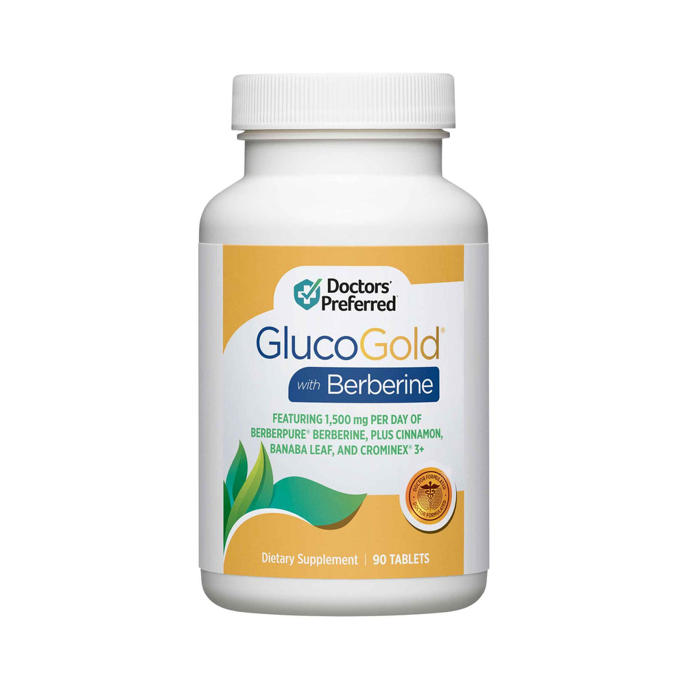 DOCTORS' PREFERRED GlucoGold bottle front view for daily supplement routine.