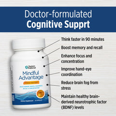 DOCTORS' PREFERRED Mindful Advantage packaging highlights quality and trusted brain support.