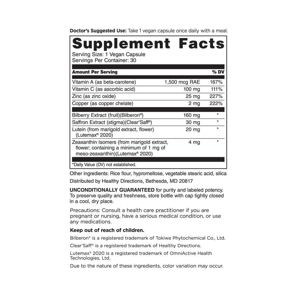 DOCTORS' PREFERRED OcuGold capsules closeup highlighting vegan formula for eye comfort.