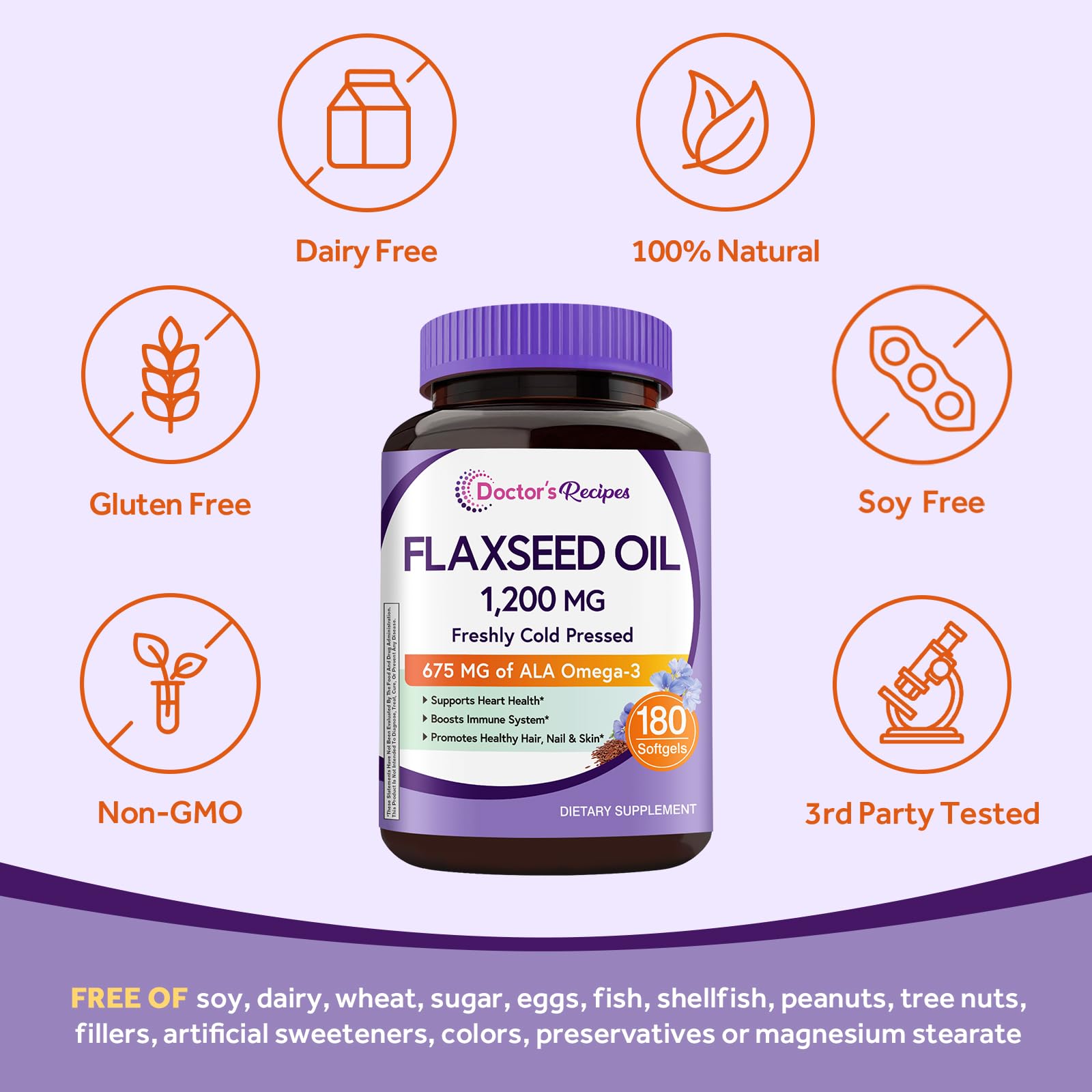Doctor's Recipes flaxseed oil vegan non-GMO gluten-free and soy-free formula
