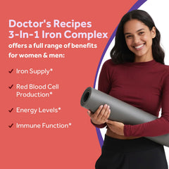Doctor's Recipes Iron bottle label emphasizing Vitamin C for absorption.