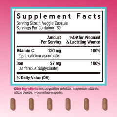 Close-up of Doctor's Recipes iron supplement capsules highlighting vegan formula