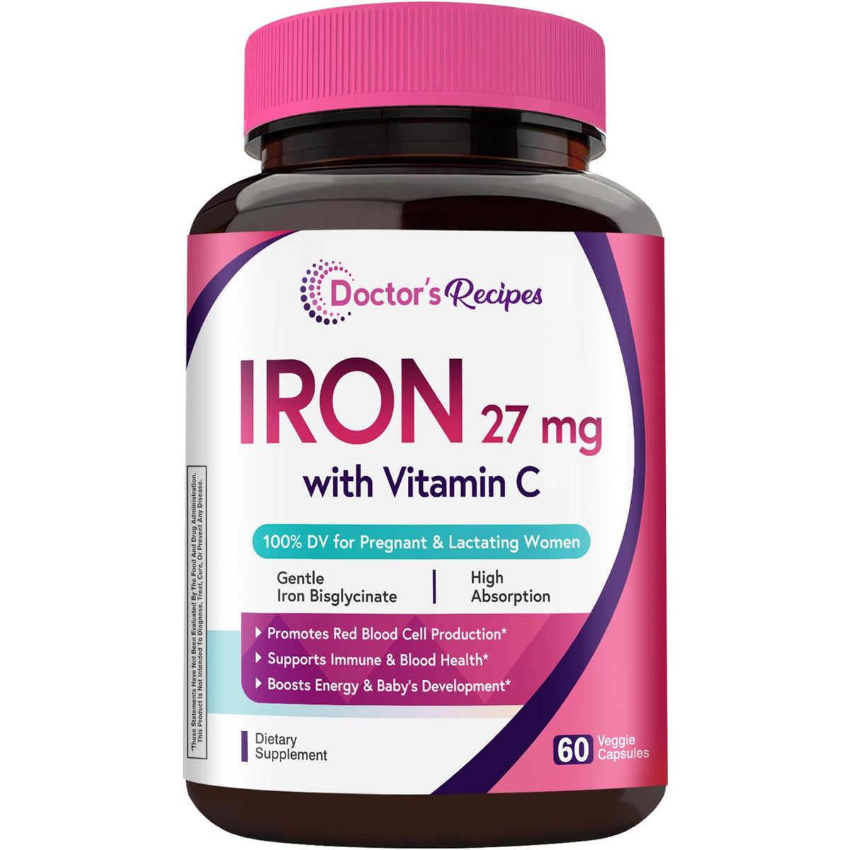 Doctor's Recipes iron supplement pregnancy bottle with capsules for daily support