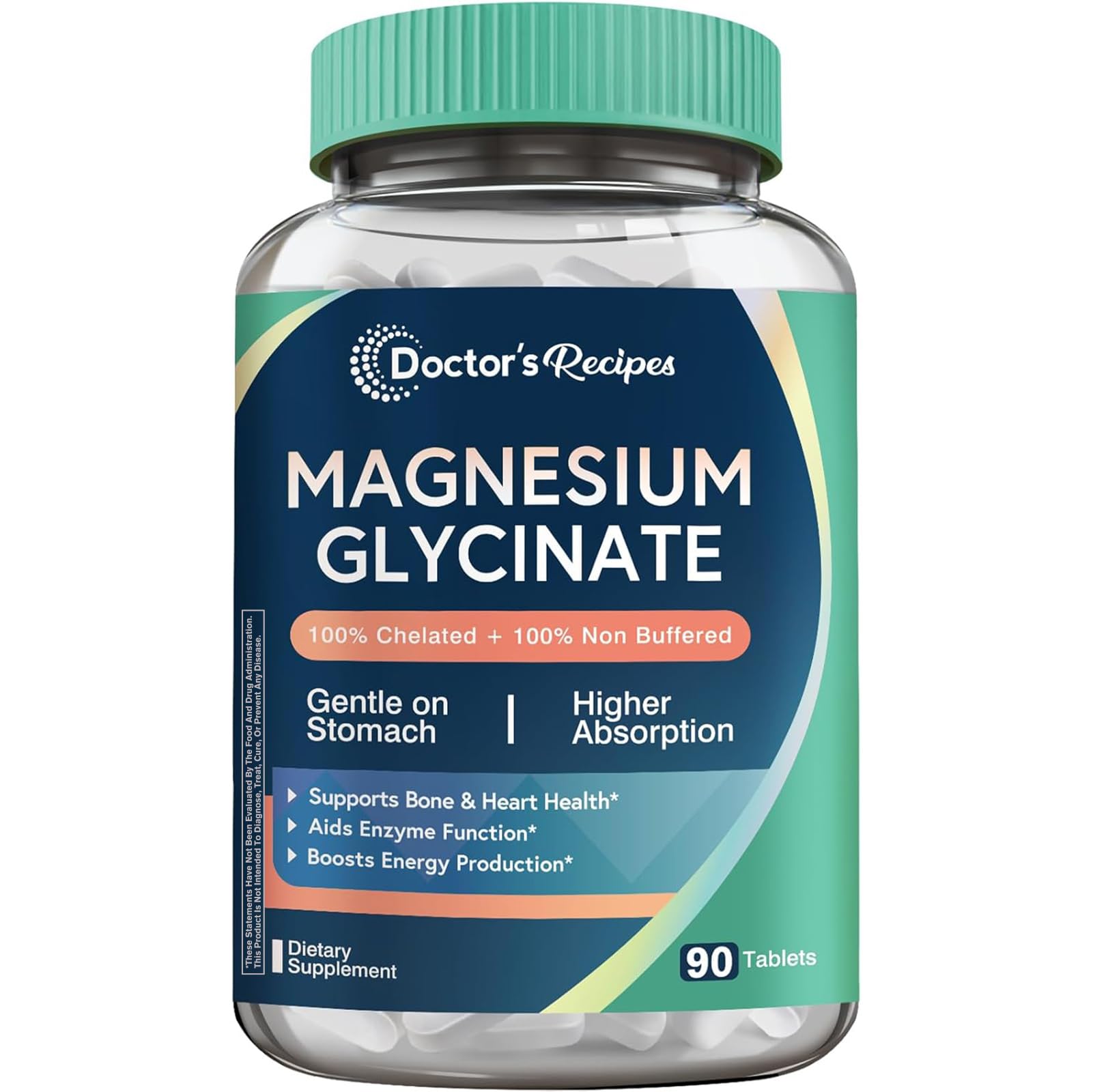 Doctor's Recipes Magnesium Glycinate bottle shows high-absorption formula for daily wellness.