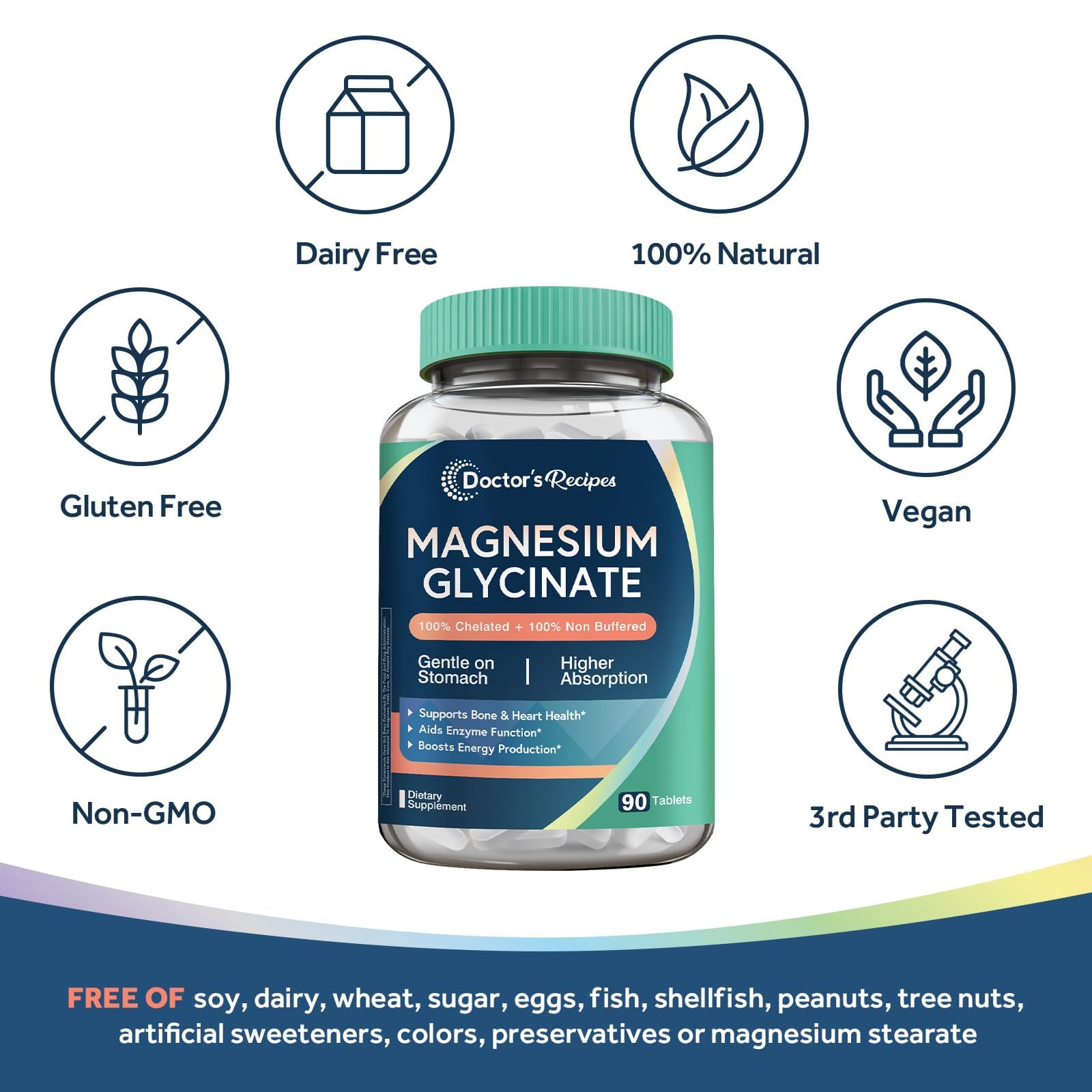 Doctor's Recipes Magnesium Glycinate non-buffered formula signals higher bioavailability.