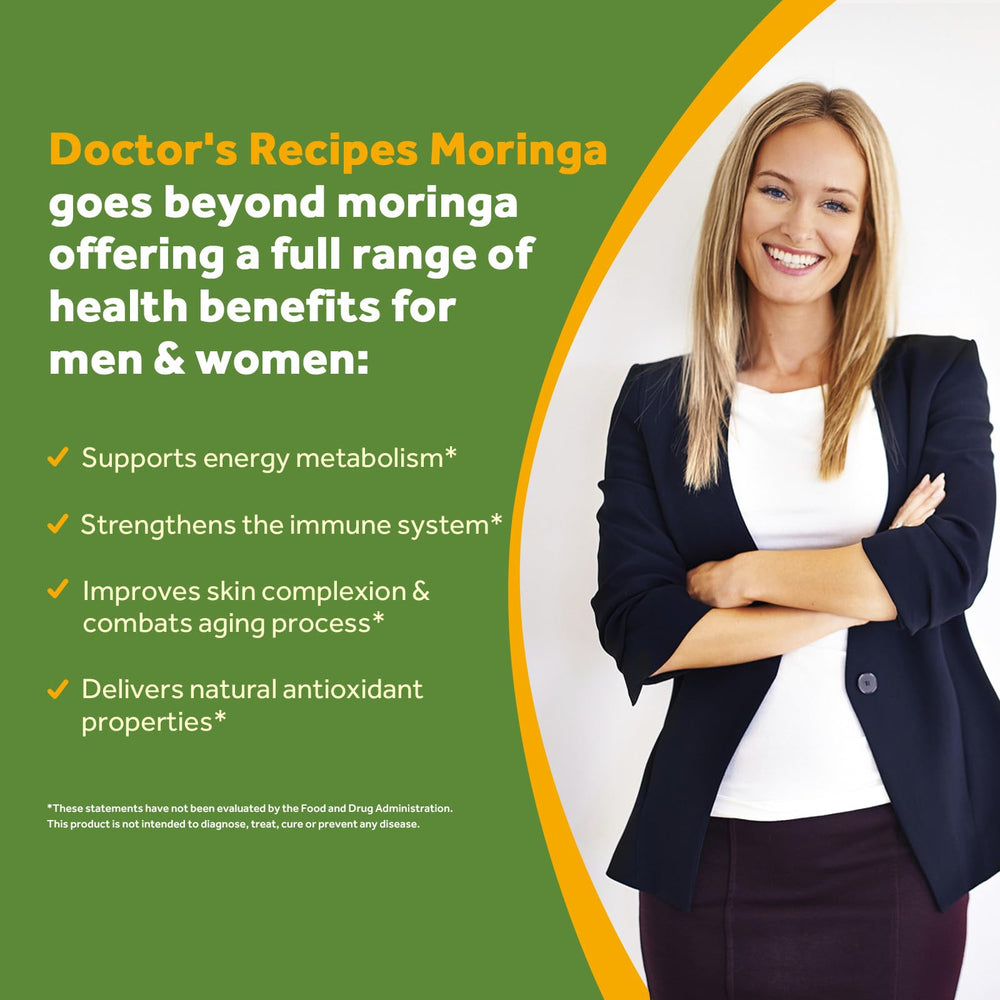 Close-up of Doctor's Recipes Moringa capsules ready for daily use