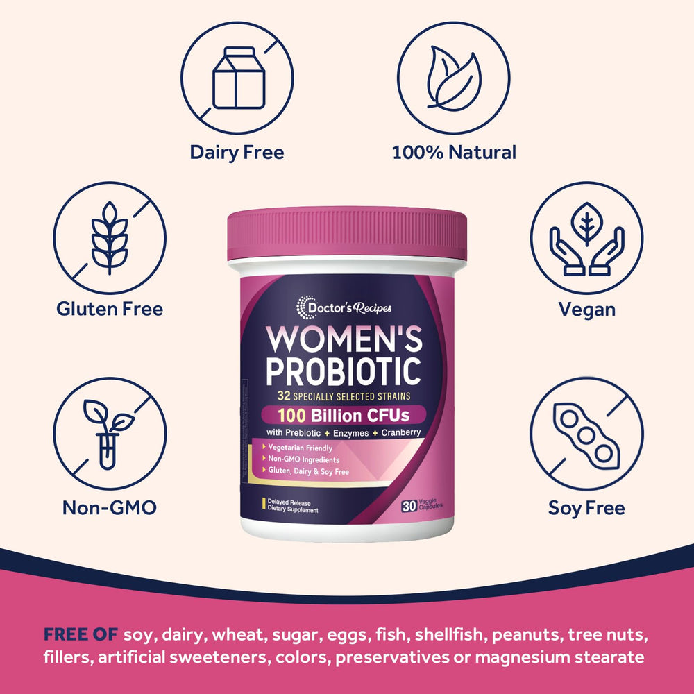 Doctor's Recipes Probiotics delayed-release capsules designed to reach the gut.