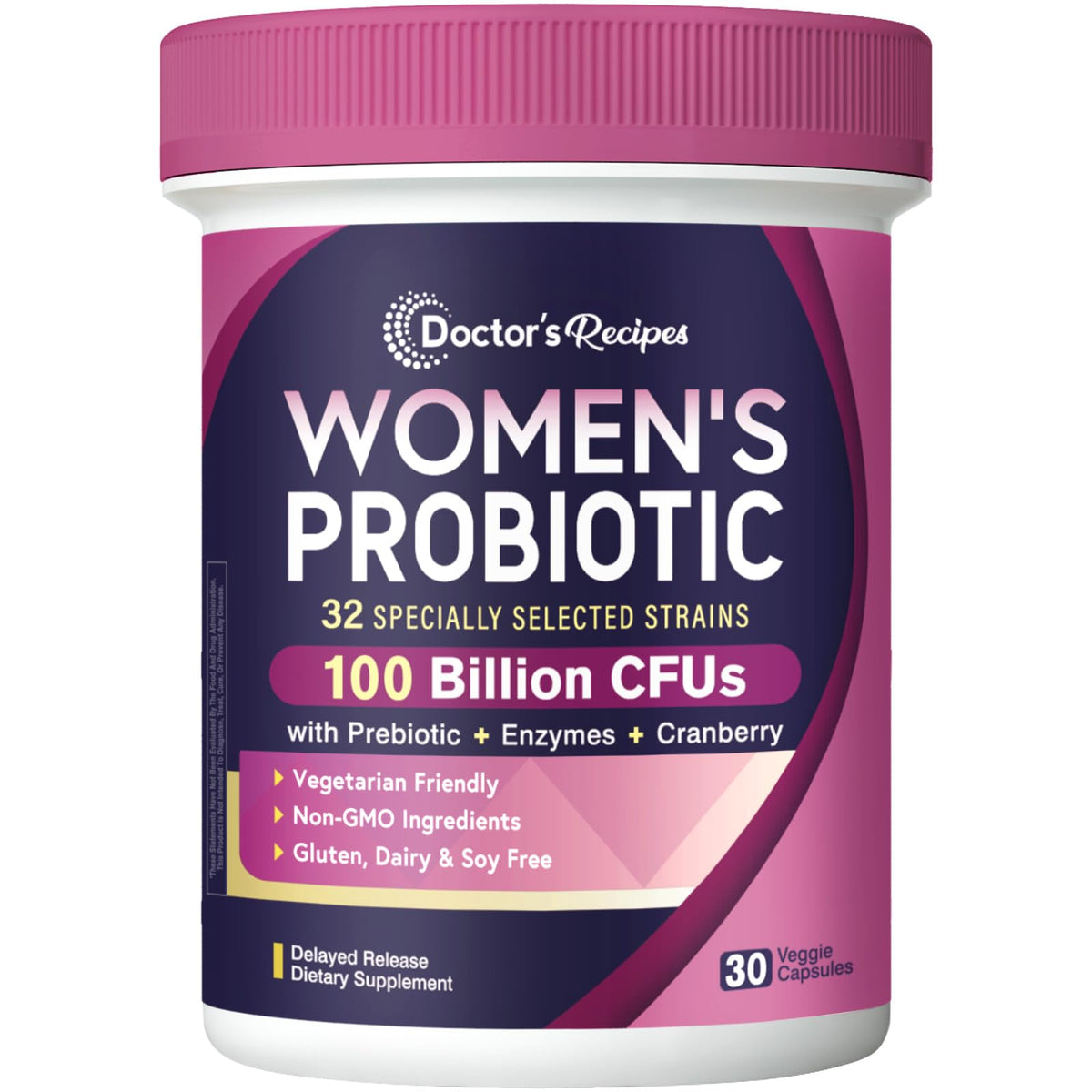 Doctor's Recipes Probiotics for Women 100B CFU bottle supports daily gut balance.