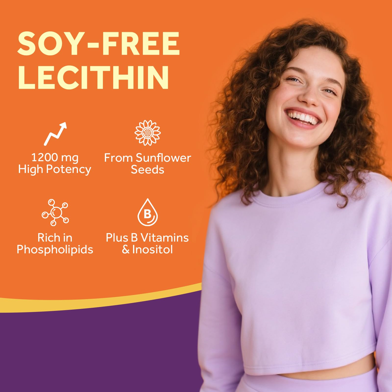Doctor's Recipes Sunflower Lecithin capsules poured from bottle on a clean surface for focus.