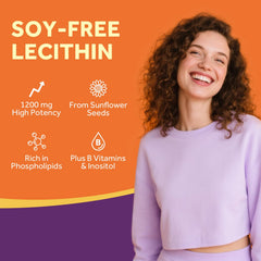 Doctor's Recipes Sunflower Lecithin capsules poured from bottle on a clean surface for focus.