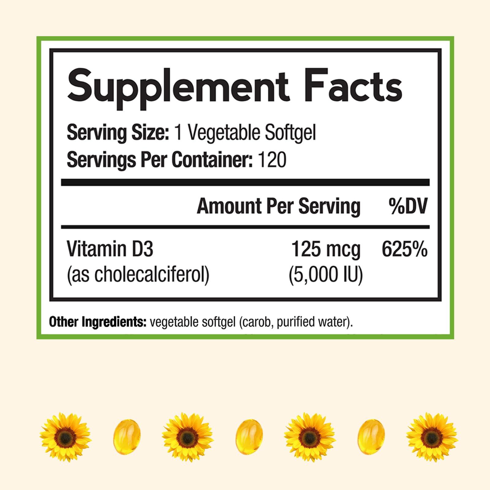 Doctor's Recipes Vitamin D3 5000IU softgels closeup for easy daily wellness and bone health