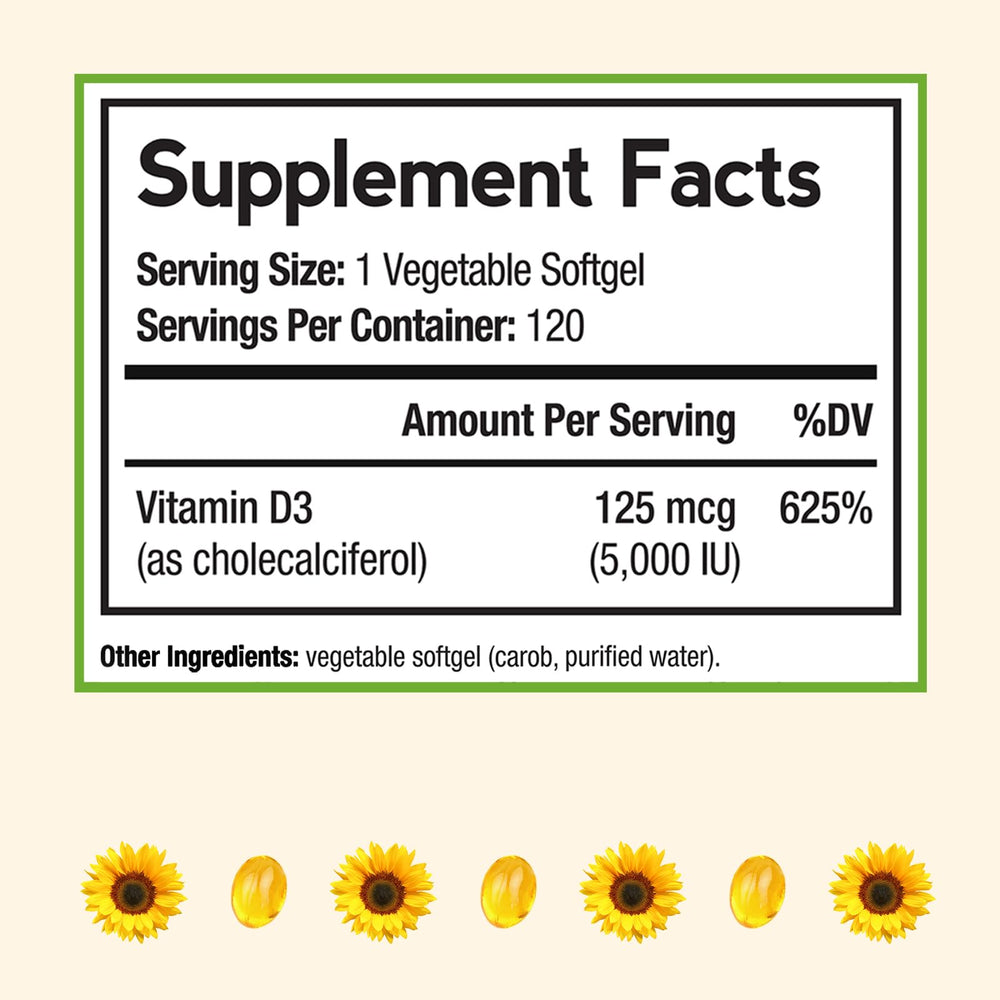 Doctor's Recipes Vitamin D3 5000IU softgels closeup for easy daily wellness and bone health