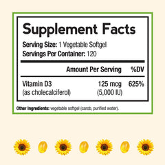 Doctor's Recipes Vitamin D3 5000IU softgels closeup for easy daily wellness and bone health