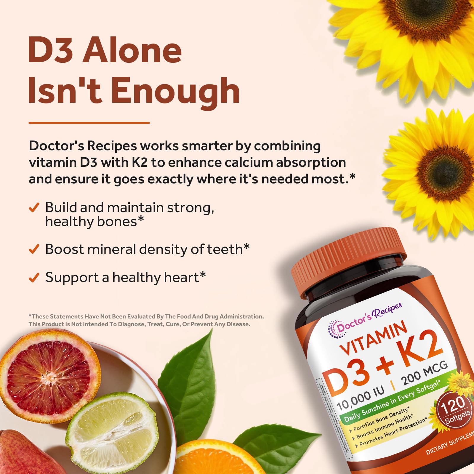 Doctor's Recipes softgel bottle showing 120 capsules for daily calcium support.
