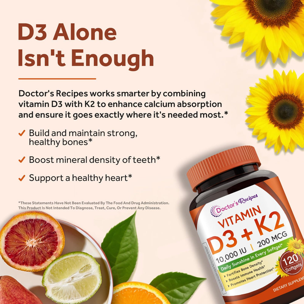 Doctor's Recipes softgel bottle showing 120 capsules for daily calcium support.