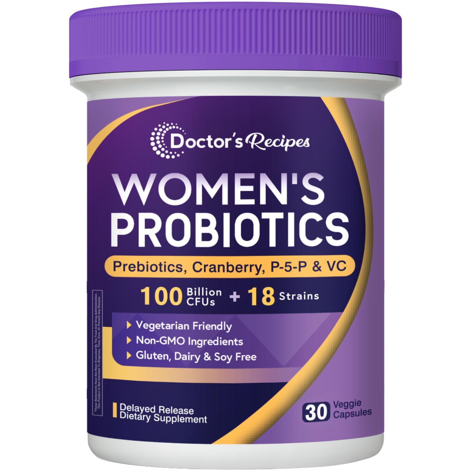 Doctor's Recipes Women's Probiotics bottle with 100 Billion CFU for daily balance.
