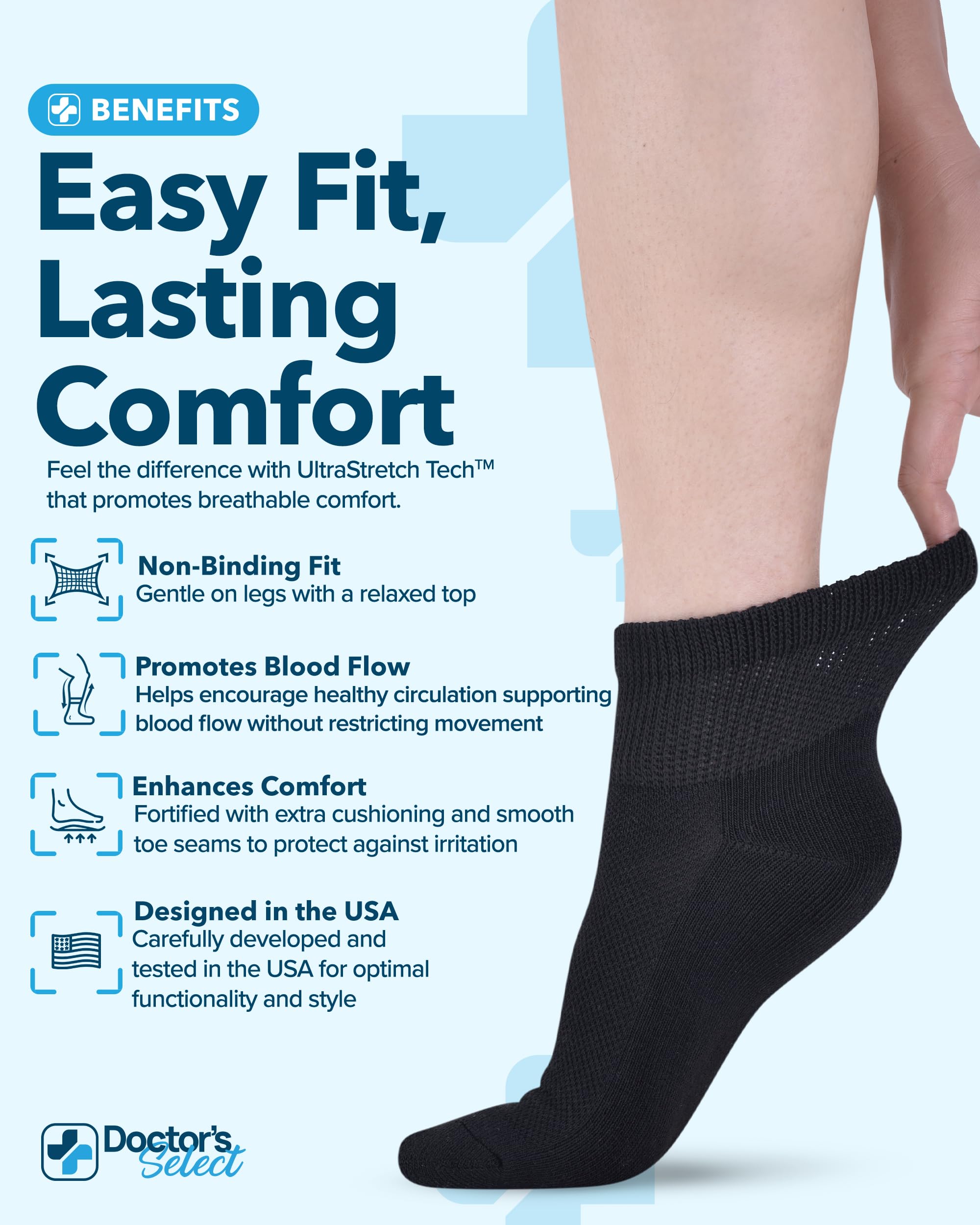 Doctor's Select diabetic socks featuring soft cushioning for all-day comfort.