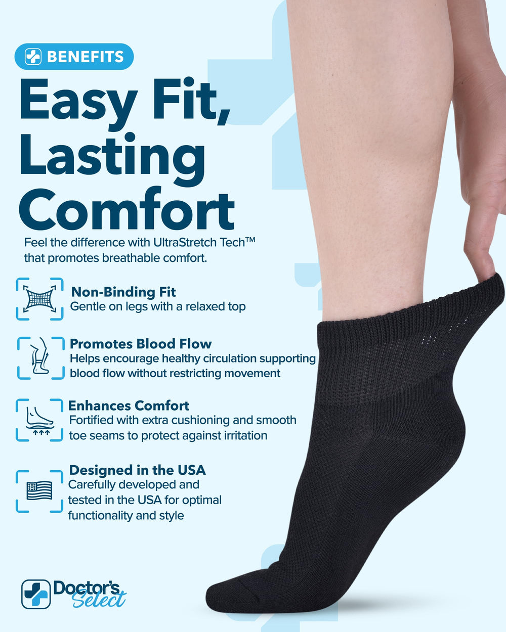 Doctor's Select diabetic socks featuring soft cushioning for all-day comfort.