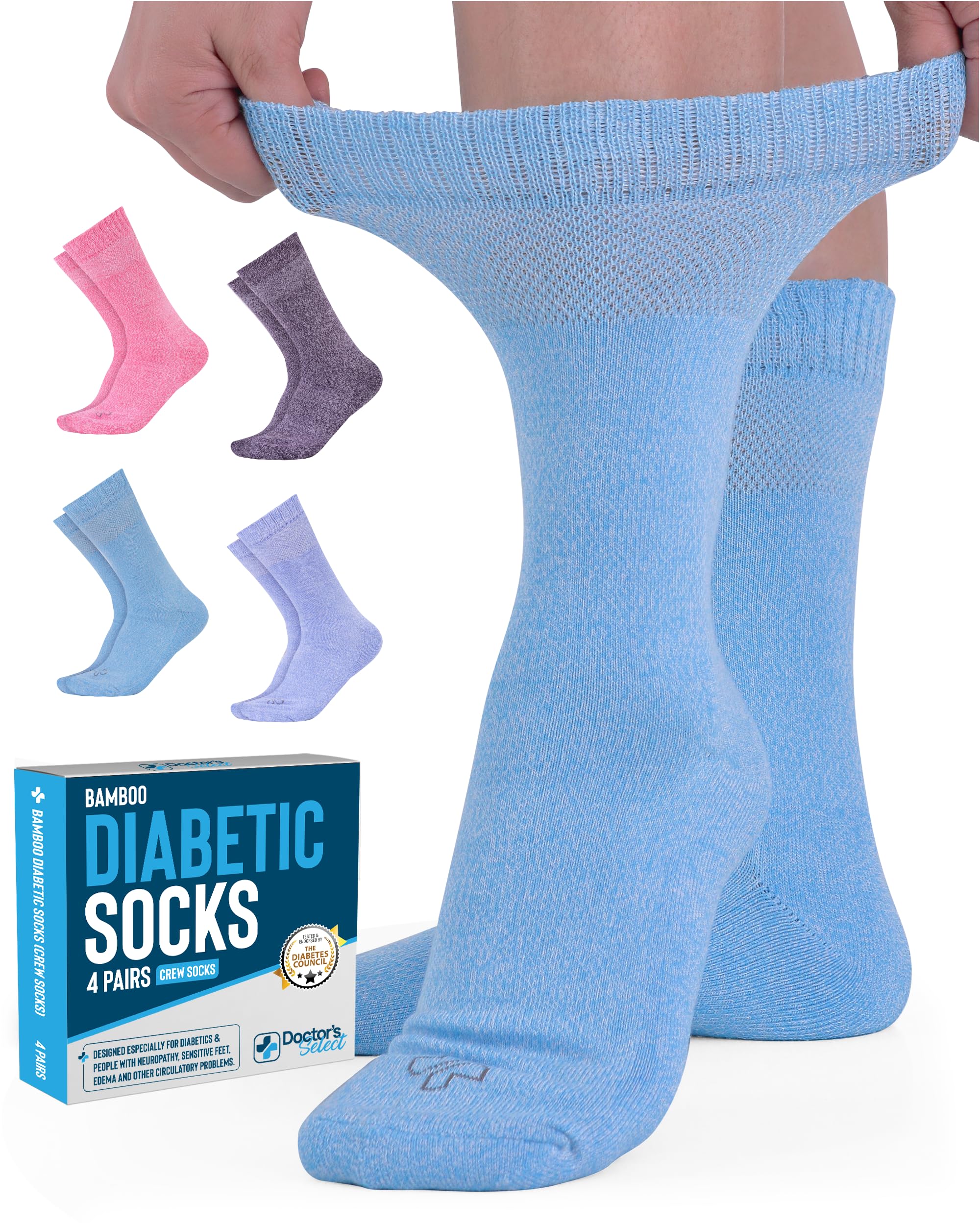 Doctor's Select bamboo diabetic socks for women pack of four offers comfortable wide-fit support.