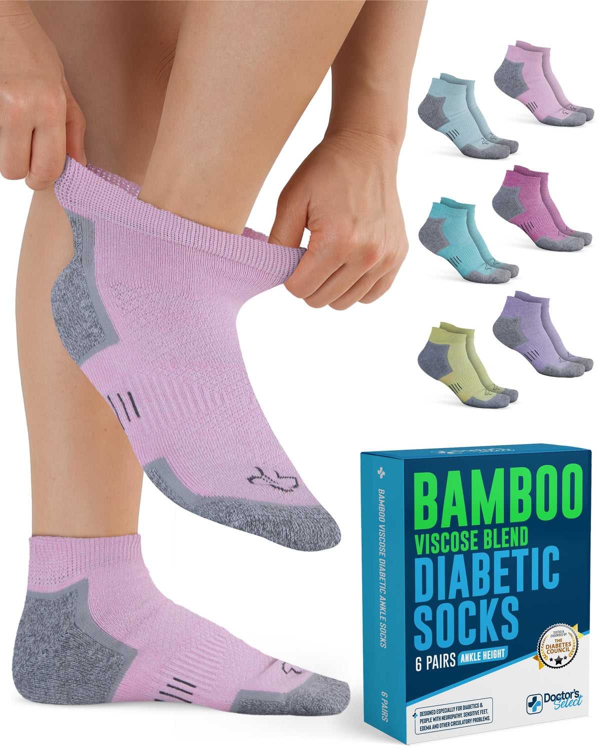 Doctor's Select bamboo viscose diabetic ankle socks for daily comfort