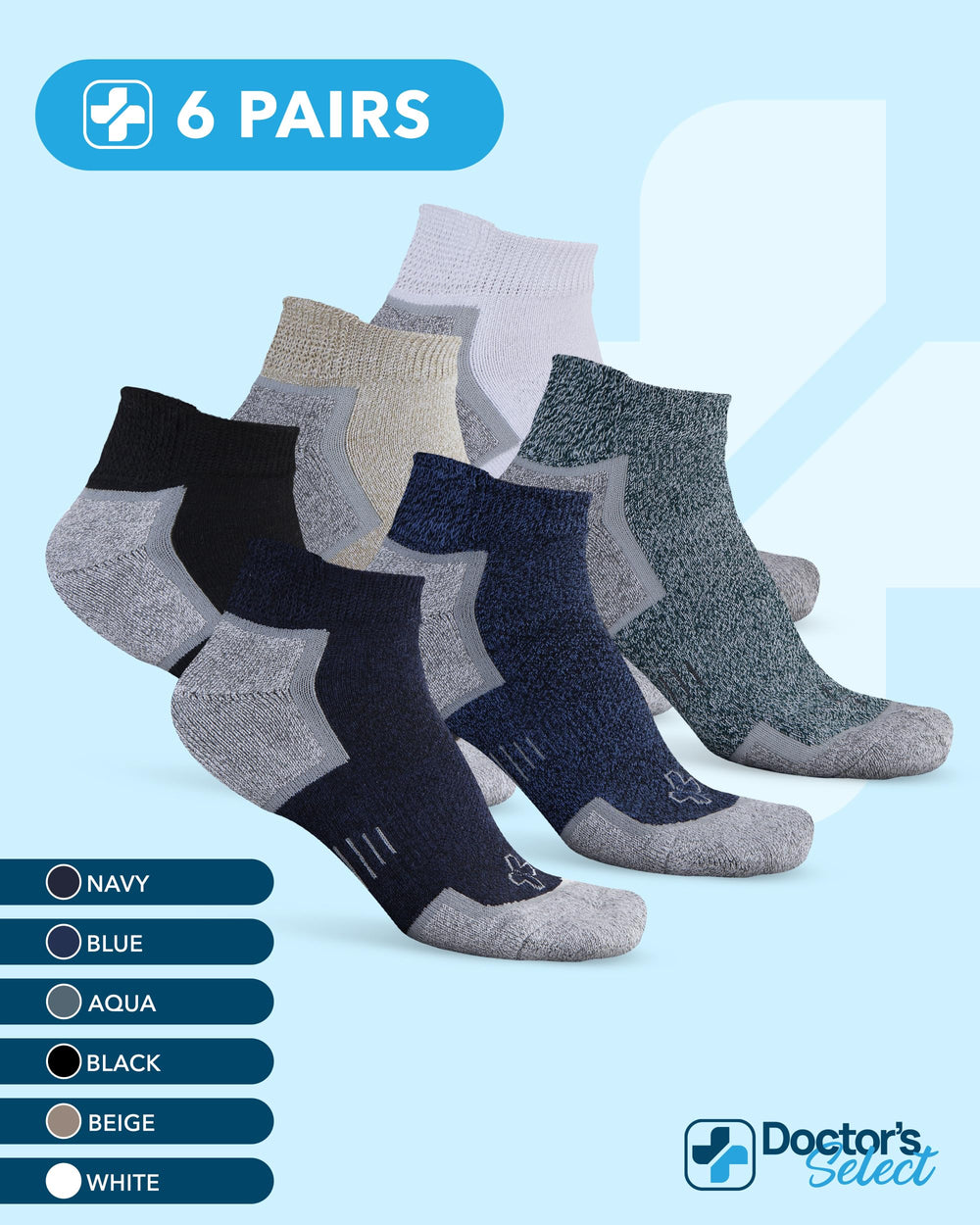 Doctor's Select bamboo viscose diabetic socks in blue ideal for work and travel