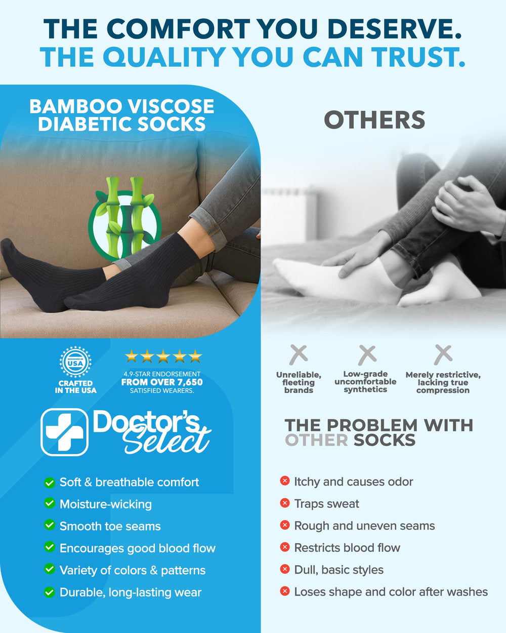 Doctor's Select bamboo diabetic socks in gray for breathable comfort