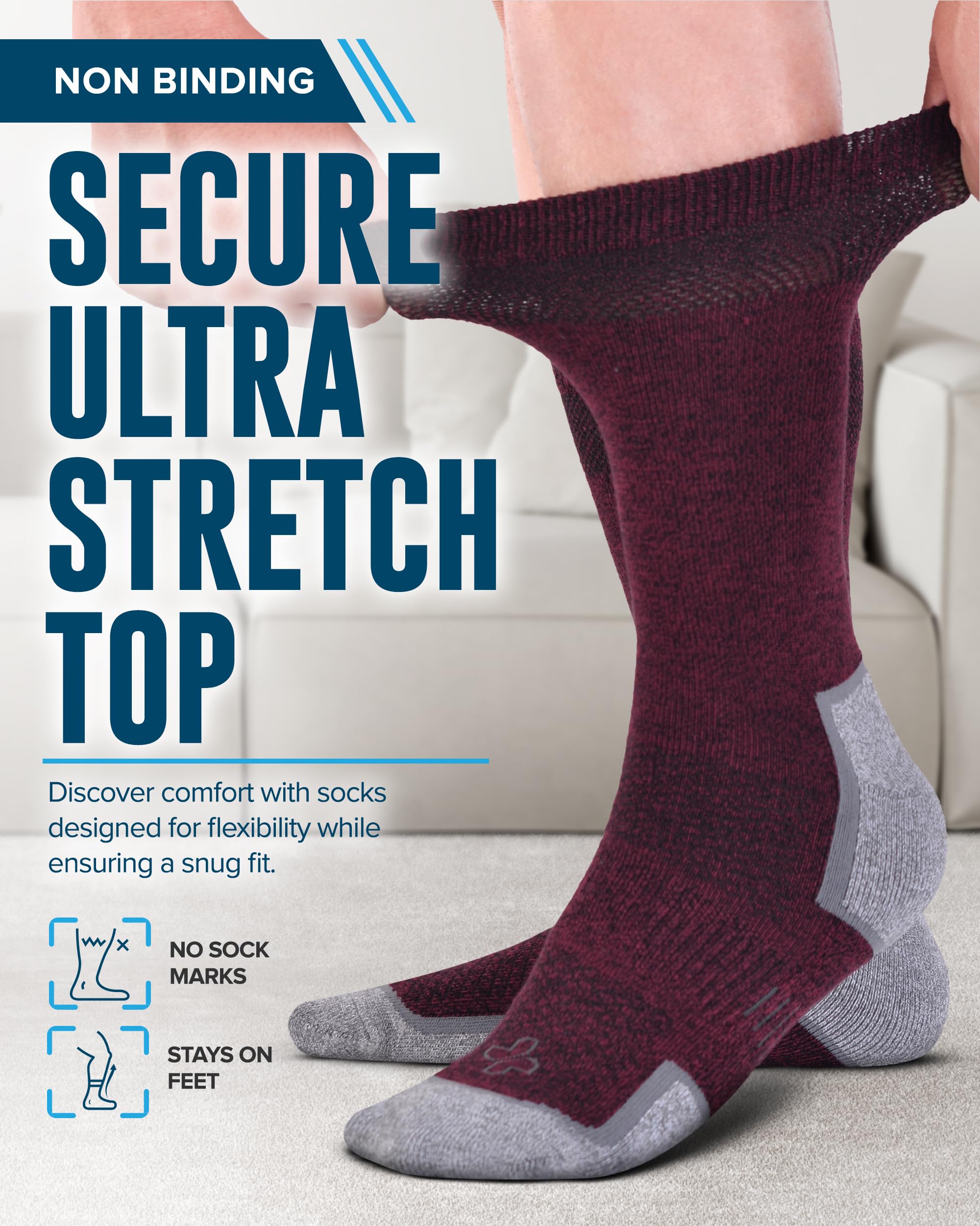 Doctor's Select bamboo viscose diabetic socks maroon pair designed for moisture management and day-long softness.