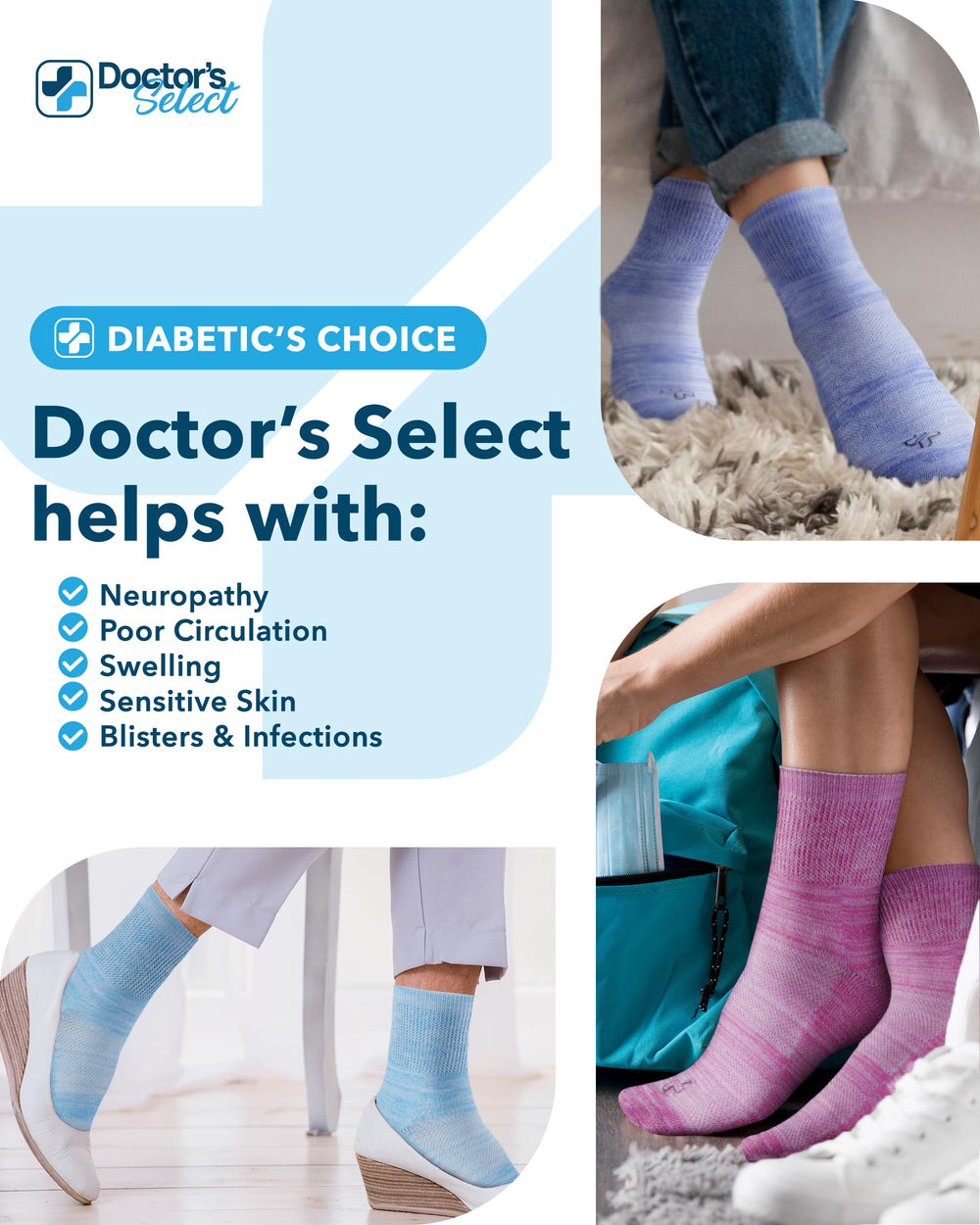 Doctors Select bamboo viscose diabetic socks wick moisture to keep feet dry all day