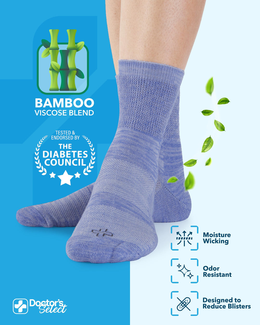 Doctors Select bamboo viscose diabetic socks smooth toe seams prevent irritation during daily wear