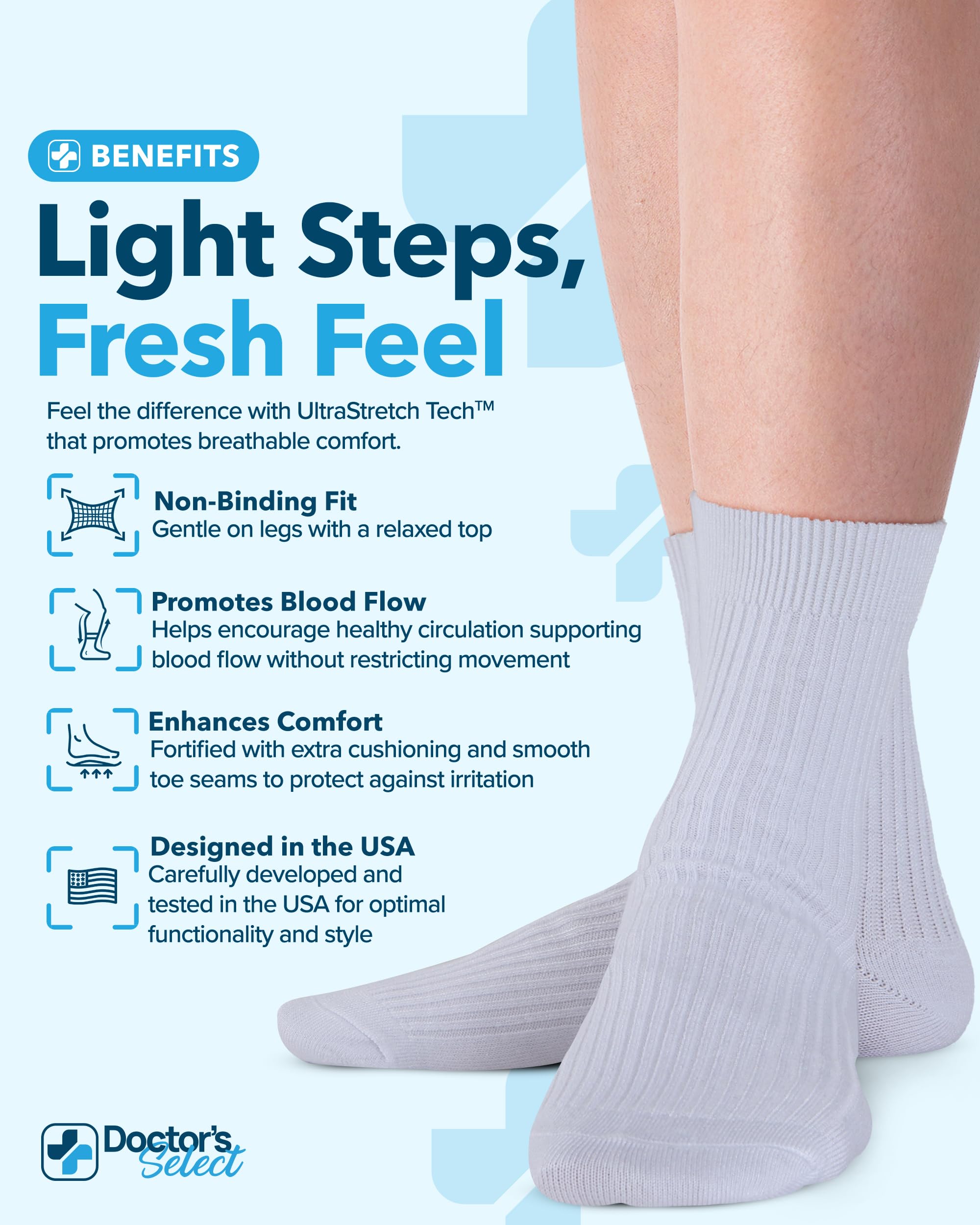 Doctor's Select bamboo diabetic socks in white for cool, moisture-wicking wear