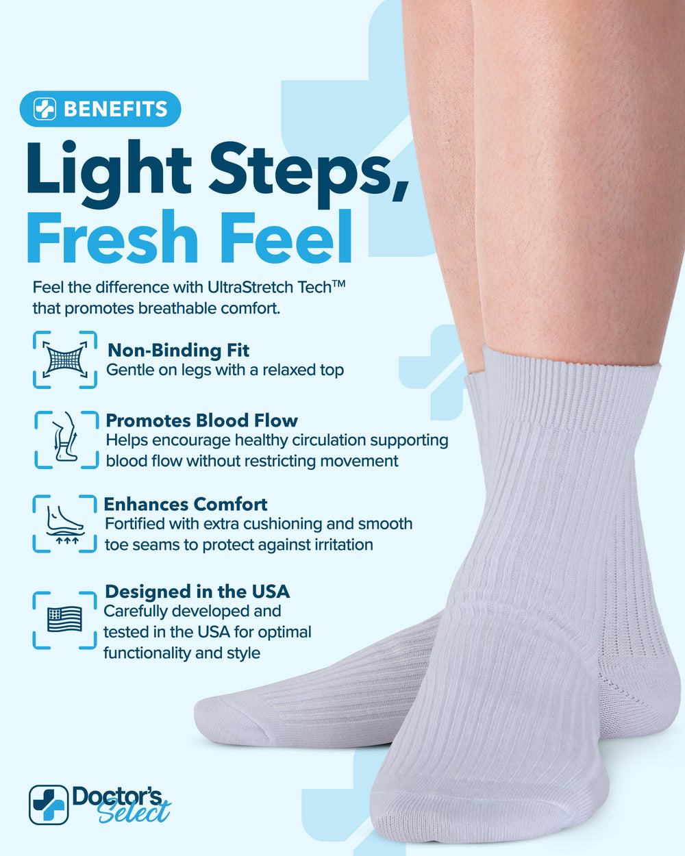 Doctor's Select bamboo diabetic socks in white for cool, moisture-wicking wear