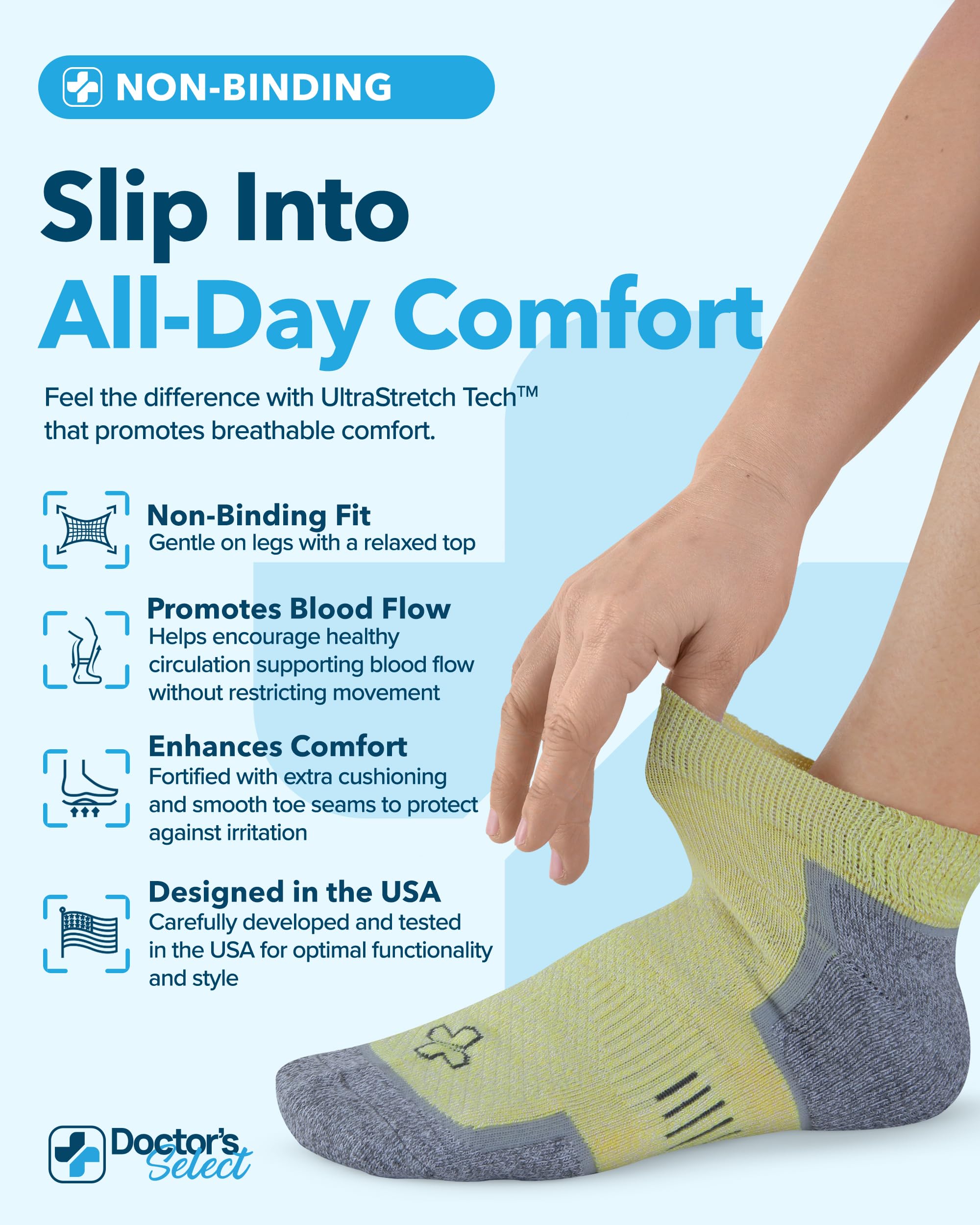 Doctor's Select wide-top diabetic socks provide gentle fit for sensitive feet