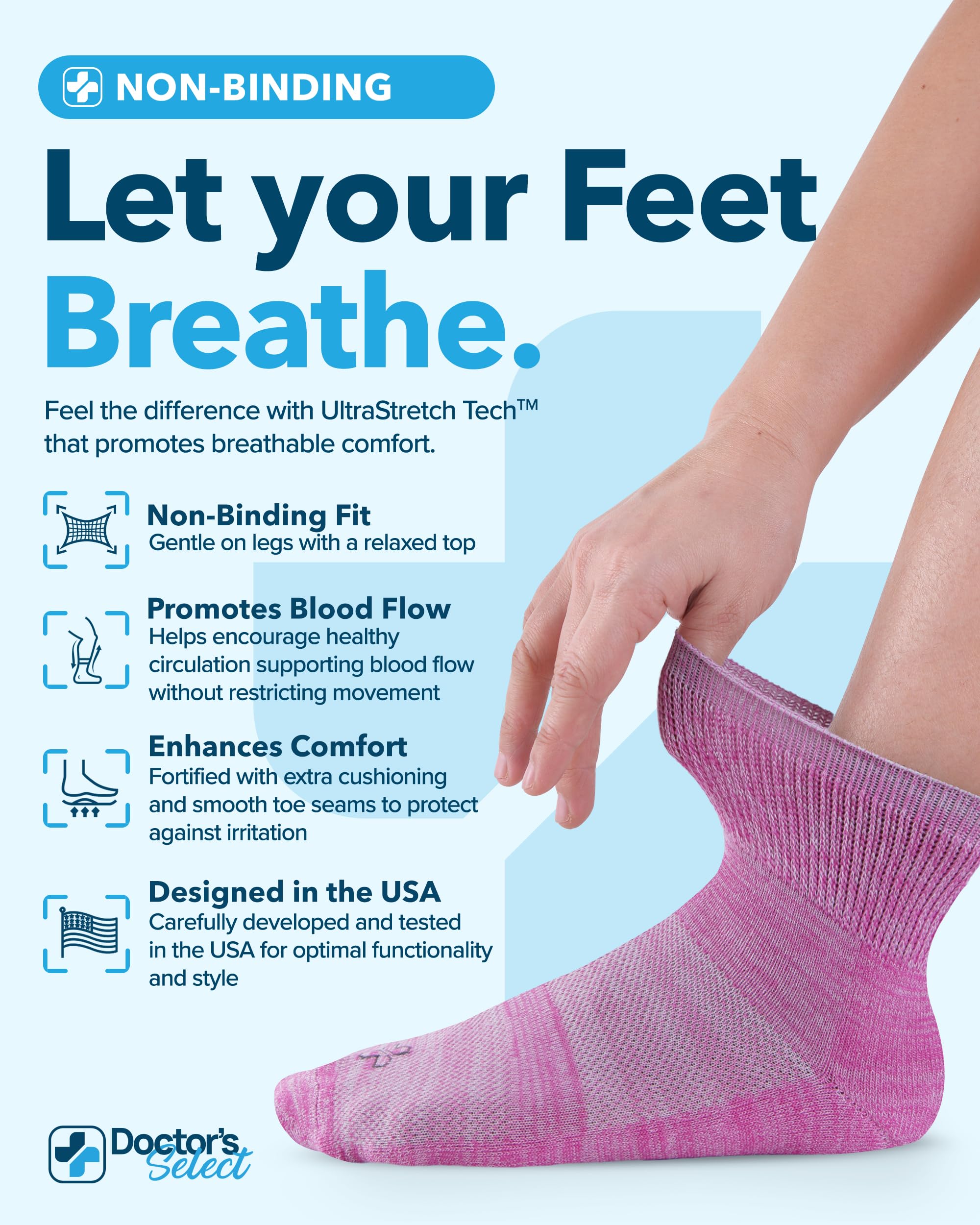 Doctors Select bamboo viscose diabetic socks with wide top offer gentle pressure and secure fit