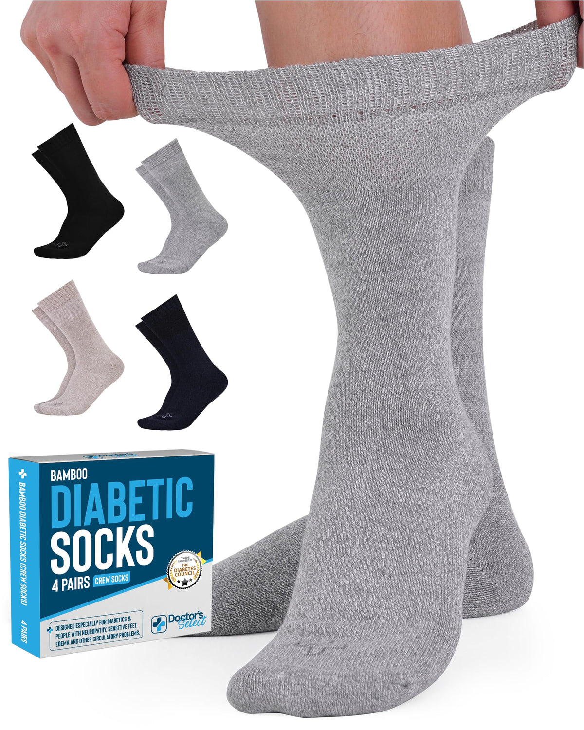 Doctors Select bamboo viscose diabetic socks for women, 4 pairs, breathable comfort for all-day wear