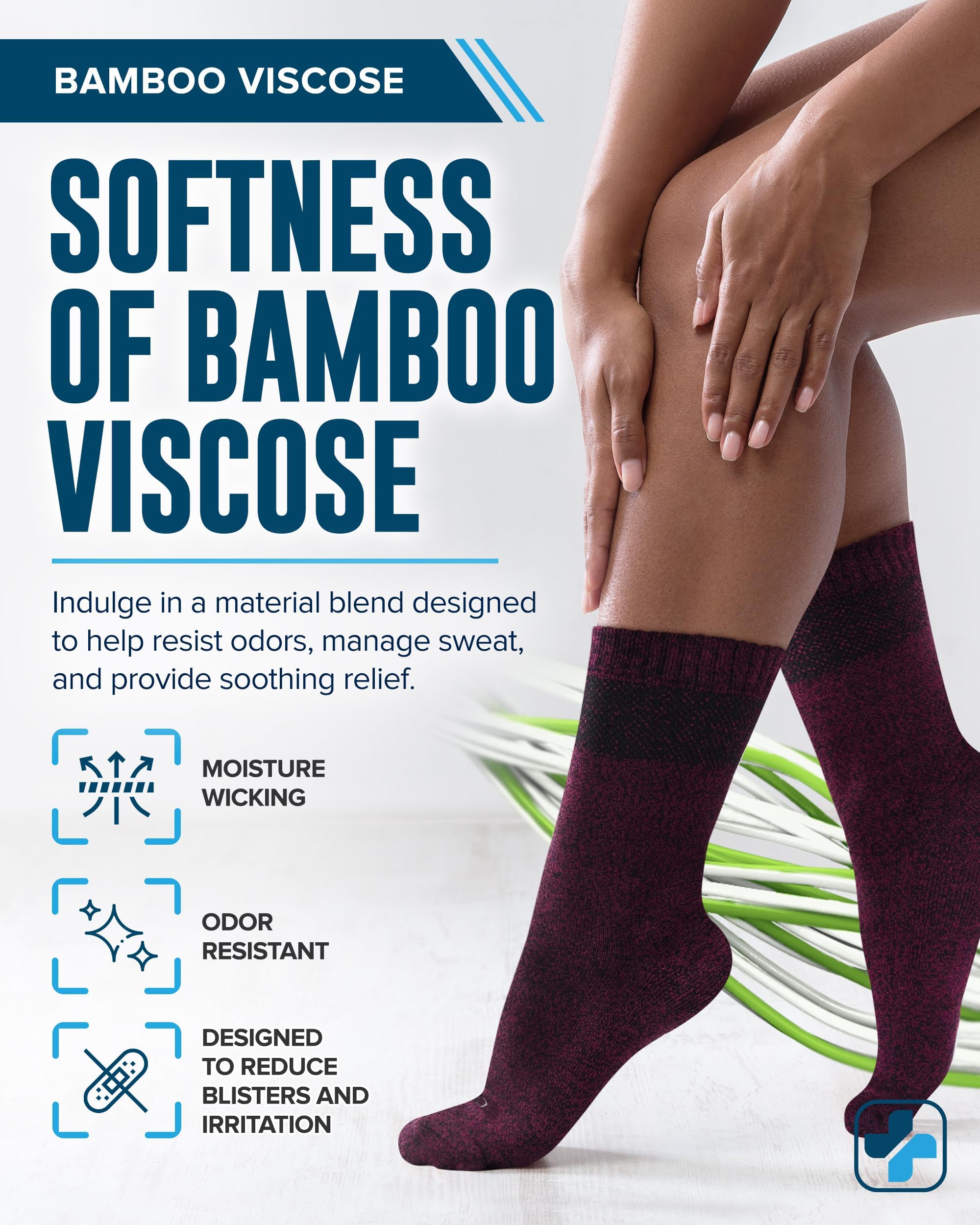 Doctor's Select bamboo viscose diabetic socks worn during daily activities.