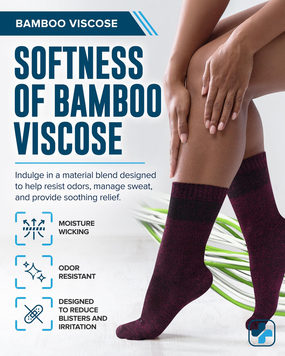 Doctor's Select bamboo viscose diabetic socks worn during daily activities.