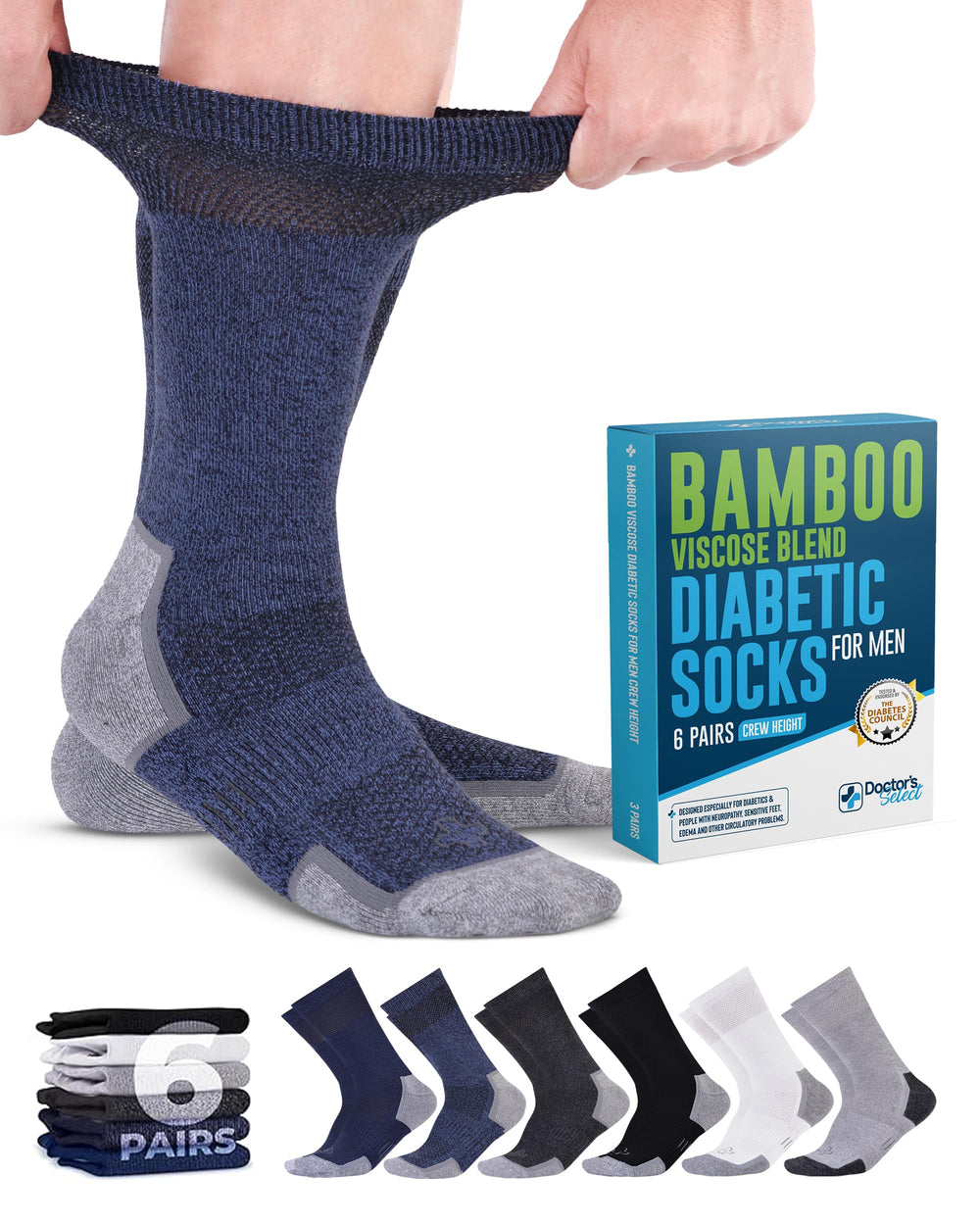 Doctor's Select bamboo viscose diabetic sock in black with moisture-wicking comfort