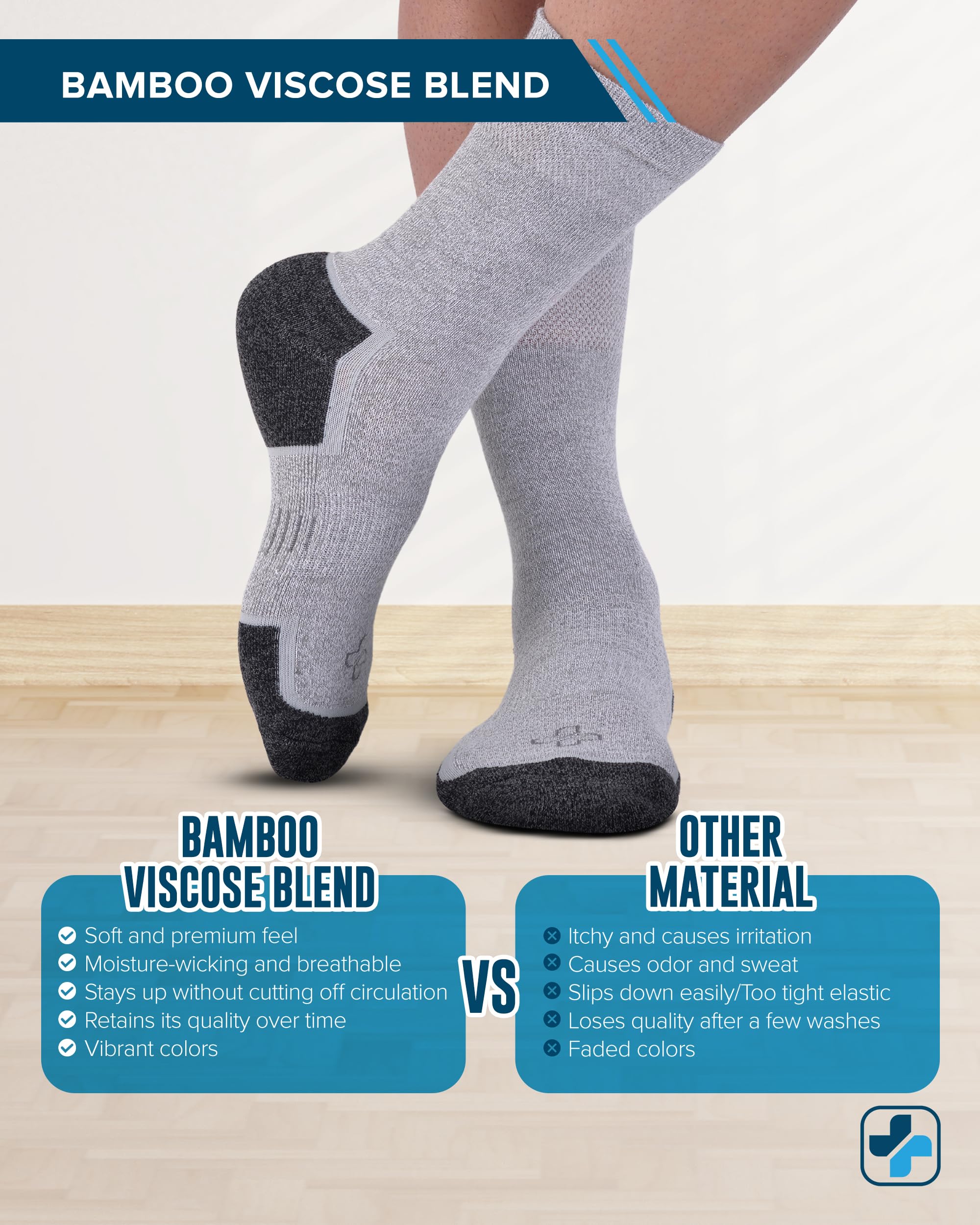 Calcetines diabeticos Doctor's Select de bambú color arena, frontal, control de humedad diario.