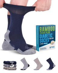 Calcetines diabeticos Doctor's Select de bambú azul marino, frontal, confort suave para pies sensibles.