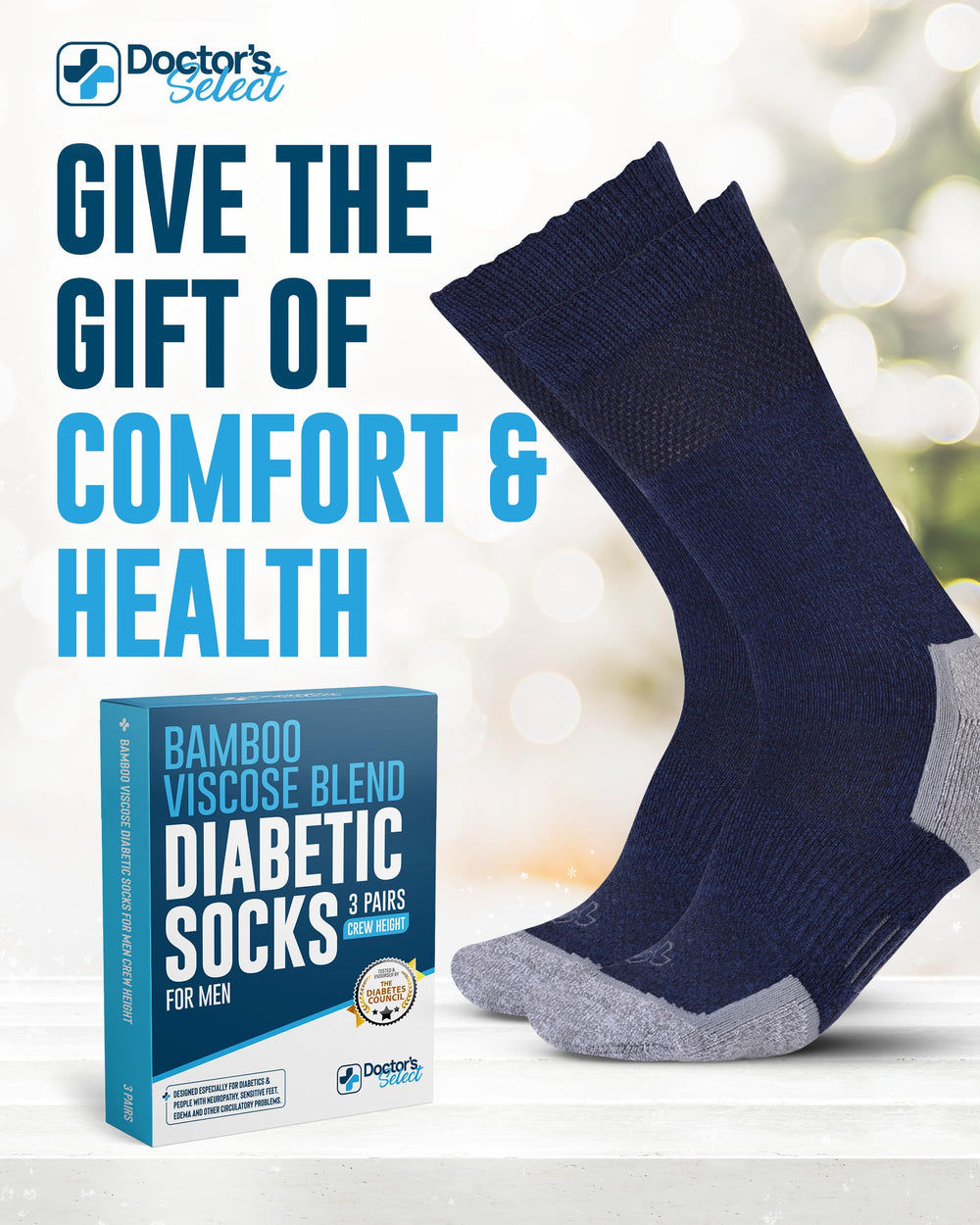 Calcetines diabeticos Doctor's Select de bambú gris, lateral, durabilidad y color que resiste lavados.